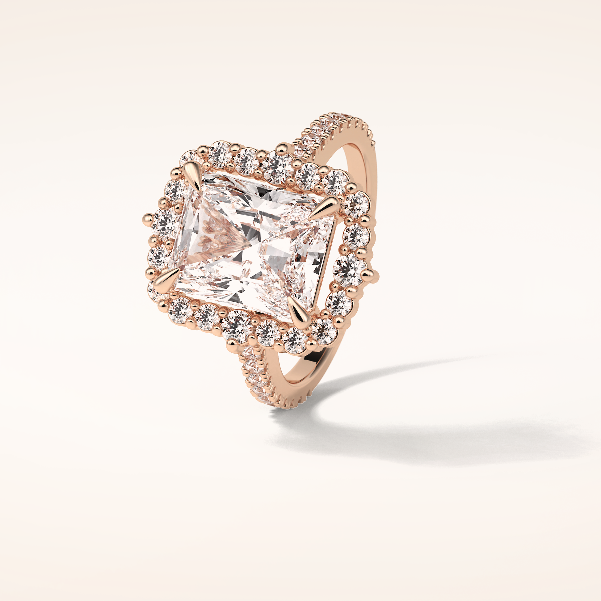 3.24 CT Radiant Shaped Halo & Pave Moissanite Engagement Ring