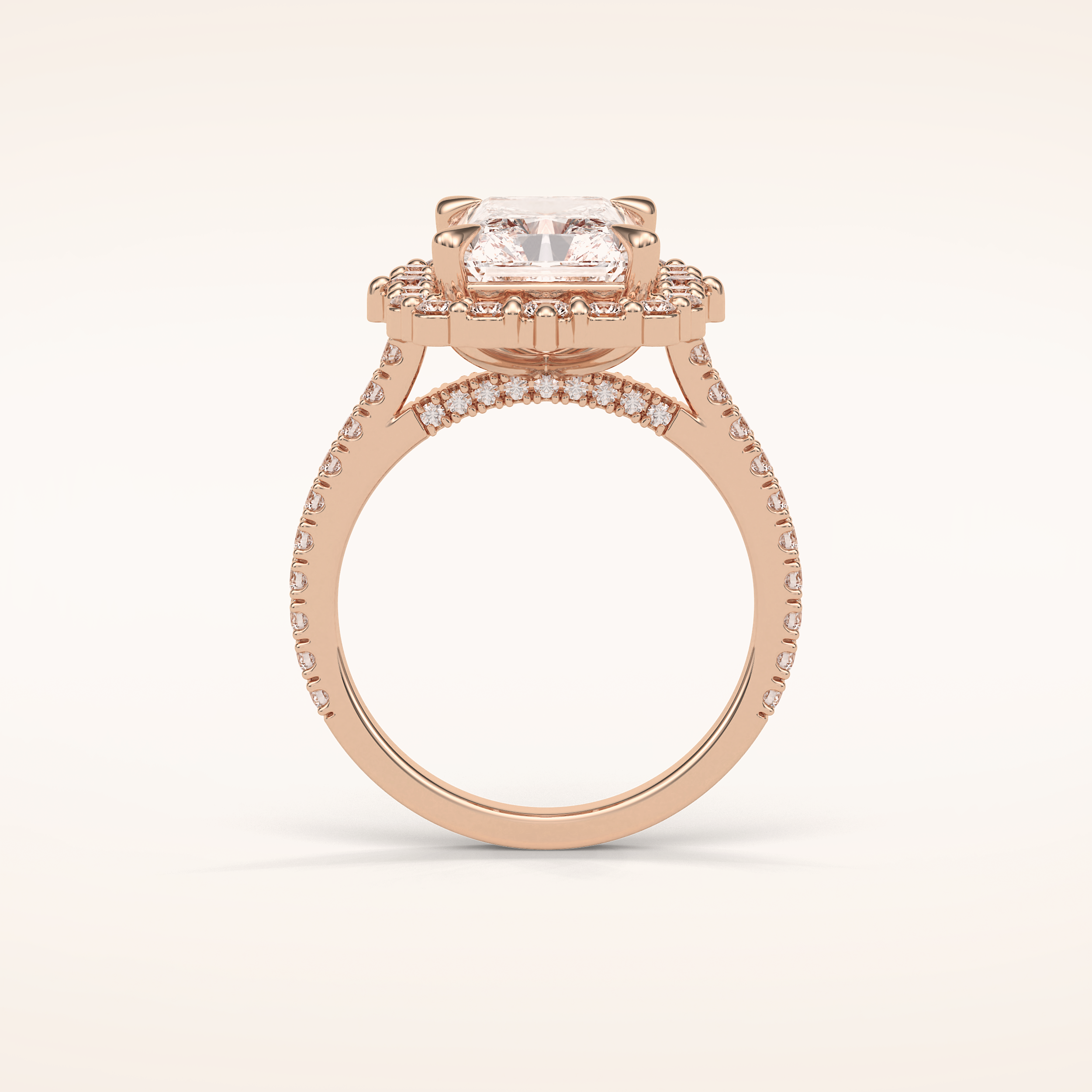 3.24 CT Radiant Shaped Halo & Pave Moissanite Engagement Ring