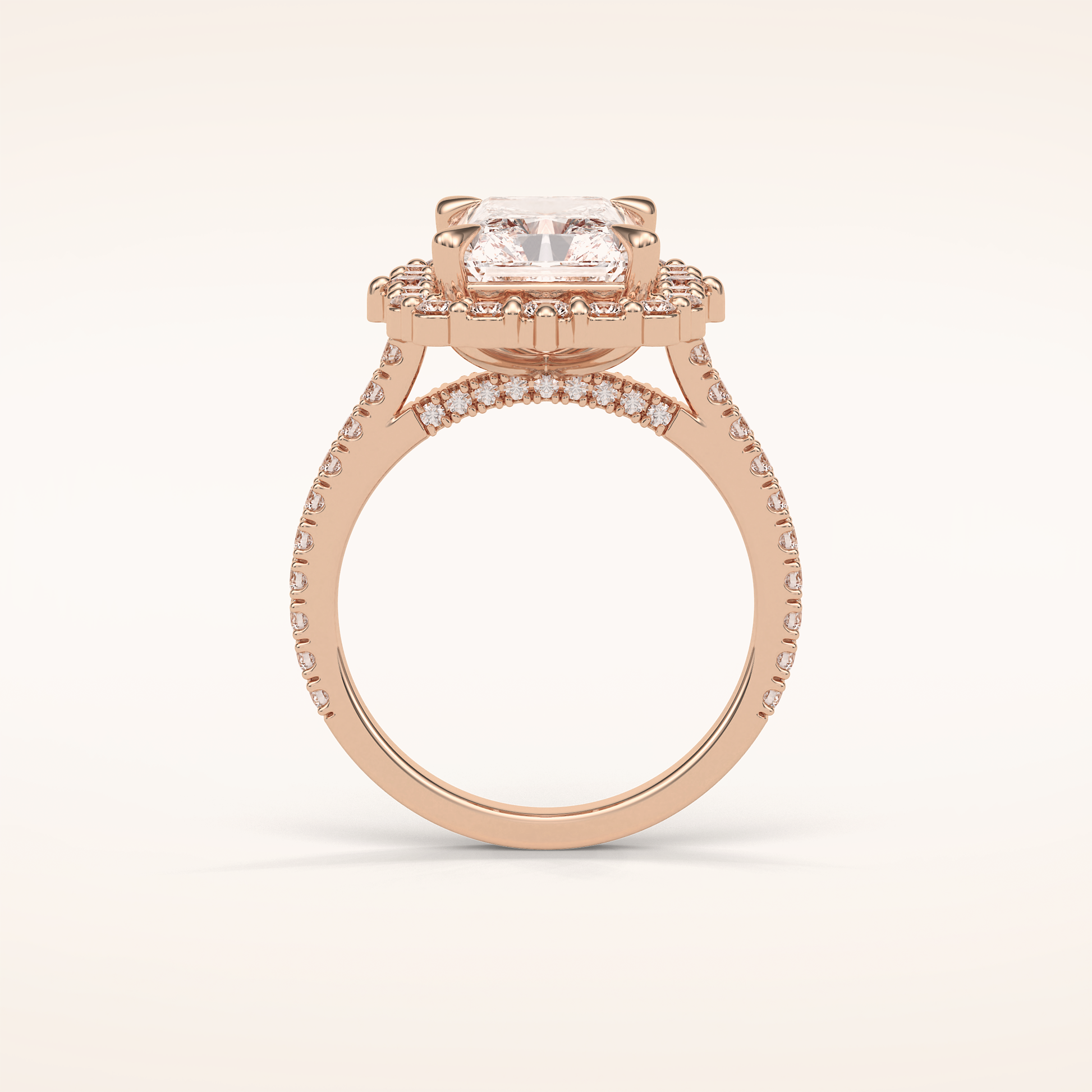 3.24 CT Radiant Shaped Halo & Pave Moissanite Engagement Ring