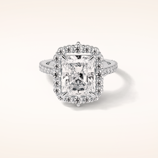 3.24 CT Radiant Shaped Halo & Pave Moissanite Engagement Ring
