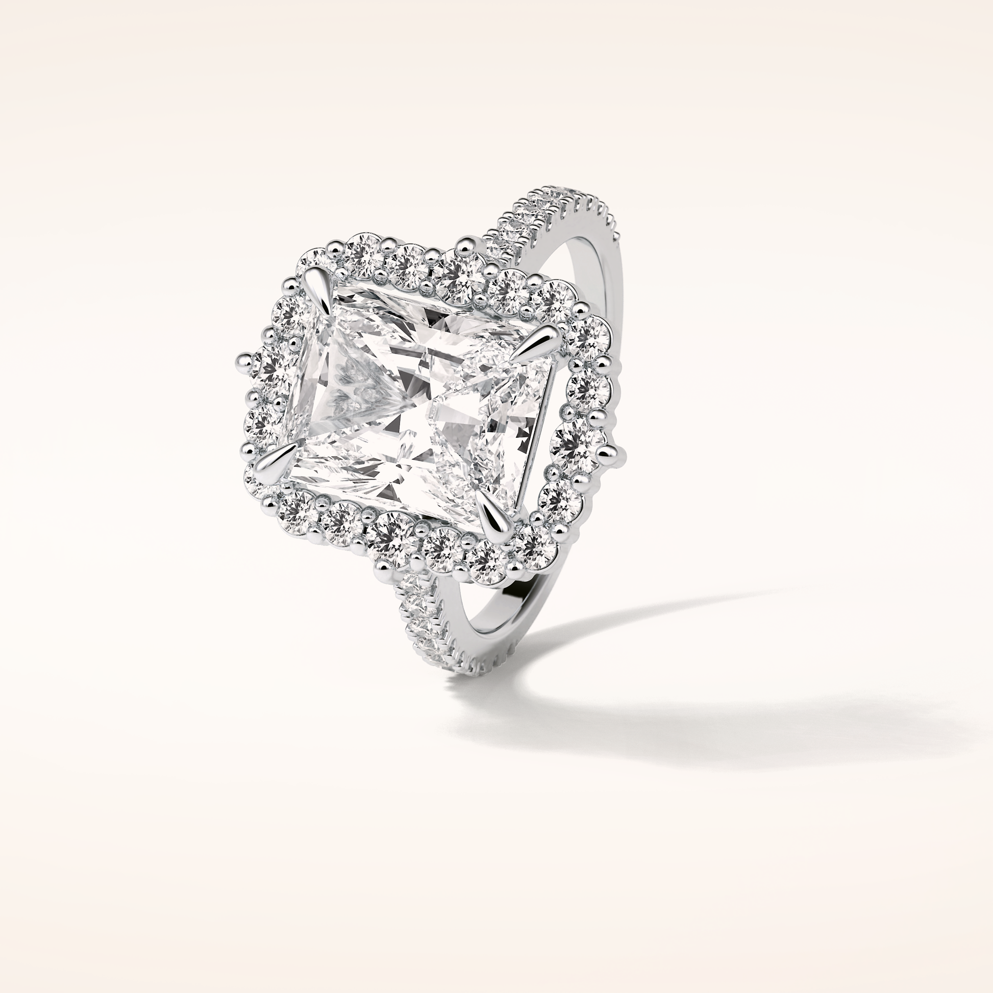 3.24 CT Radiant Shaped Halo & Pave Moissanite Engagement Ring