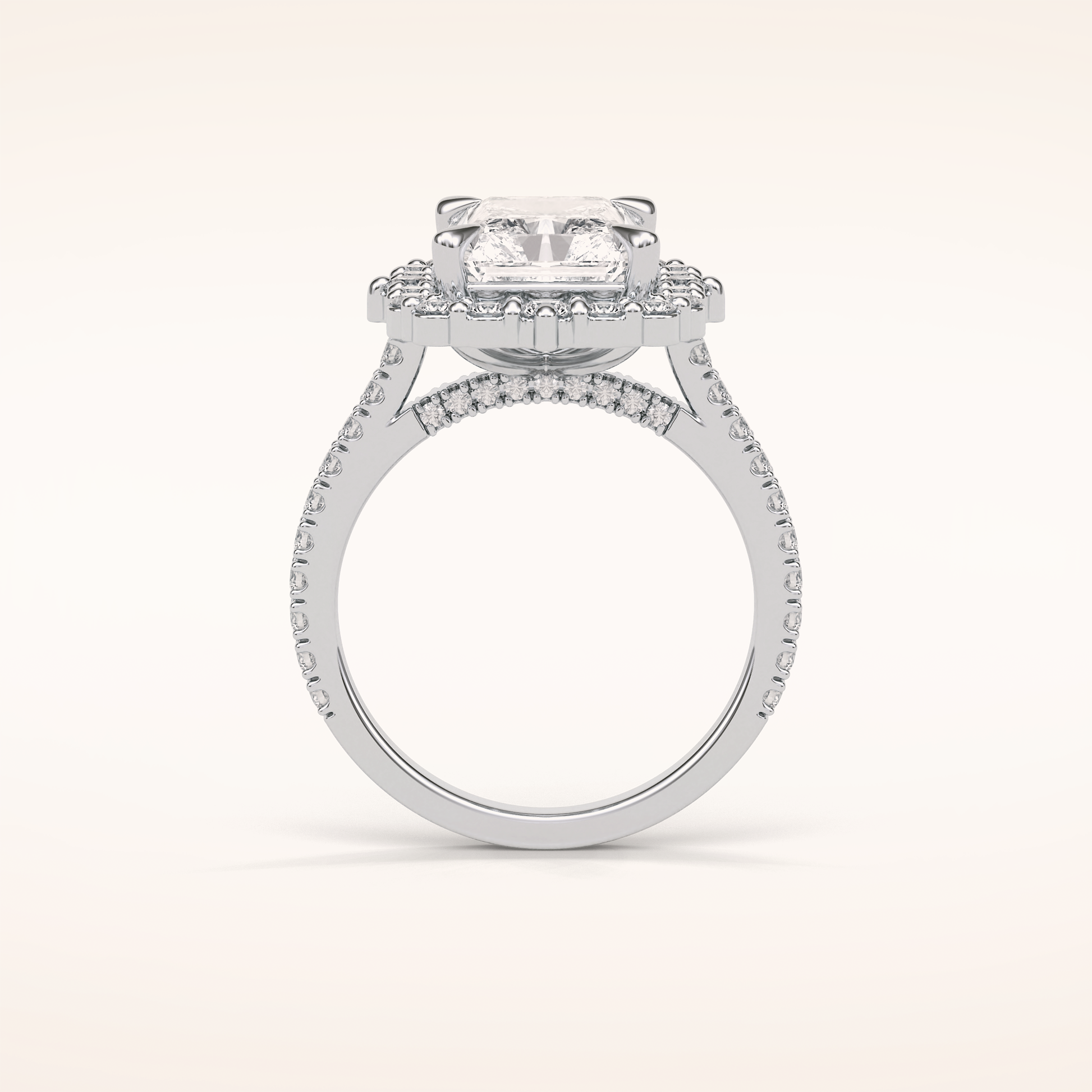 3.24 CT Radiant Shaped Halo & Pave Moissanite Engagement Ring