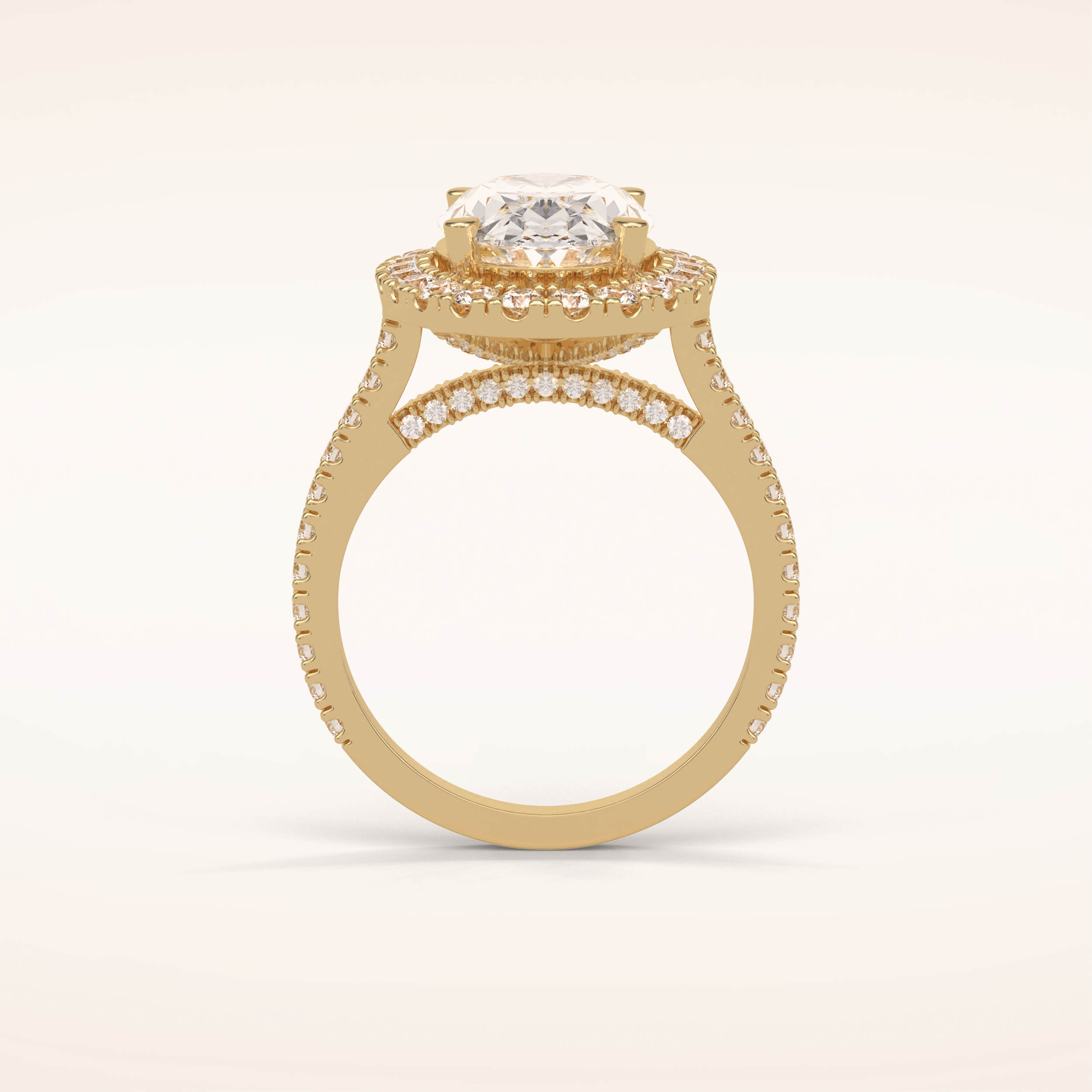 4.1 CT Oval Shaped Halo & Pave Moissanite Engagement Ring