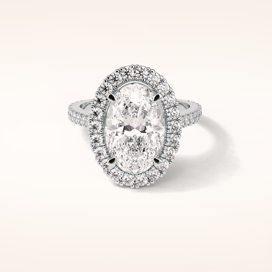 4.1 CT Oval Shaped Halo & Pave Moissanite Engagement Ring