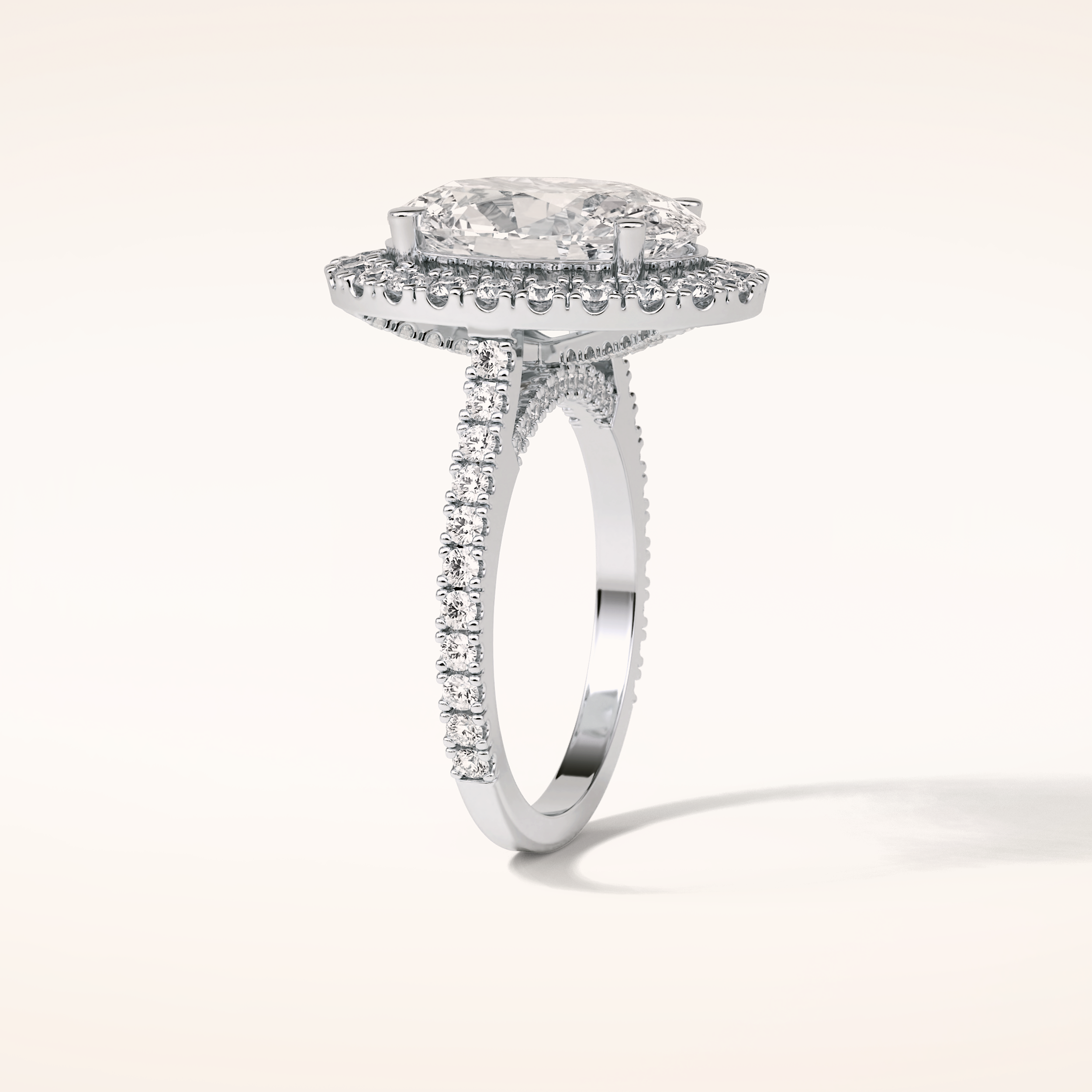 4.1 CT Oval Shaped Halo & Pave Moissanite Engagement Ring