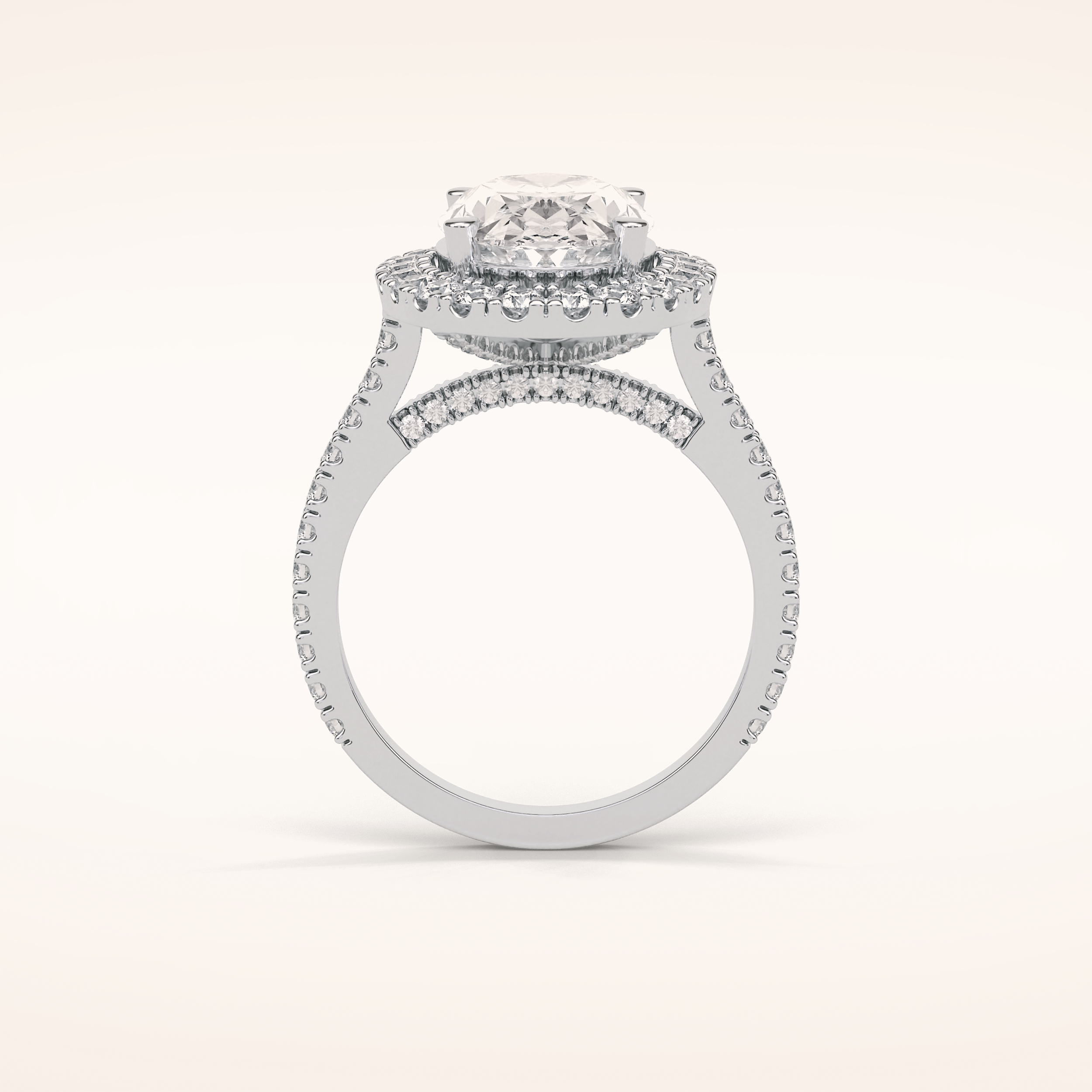 4.1 CT Oval Shaped Halo & Pave Moissanite Engagement Ring