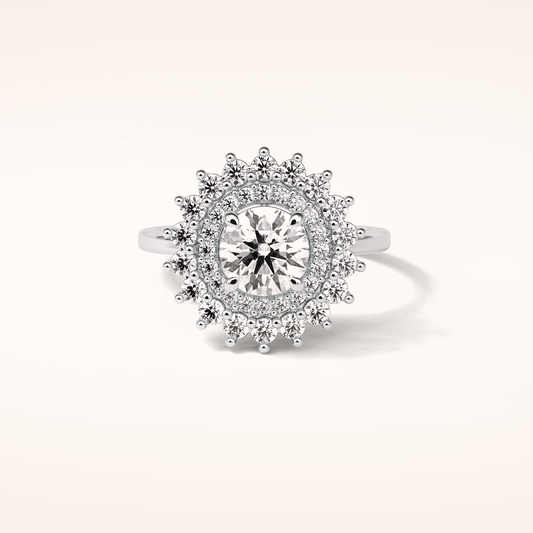 1 CT Round Shaped Double Halo Moissanite Engagement Ring
