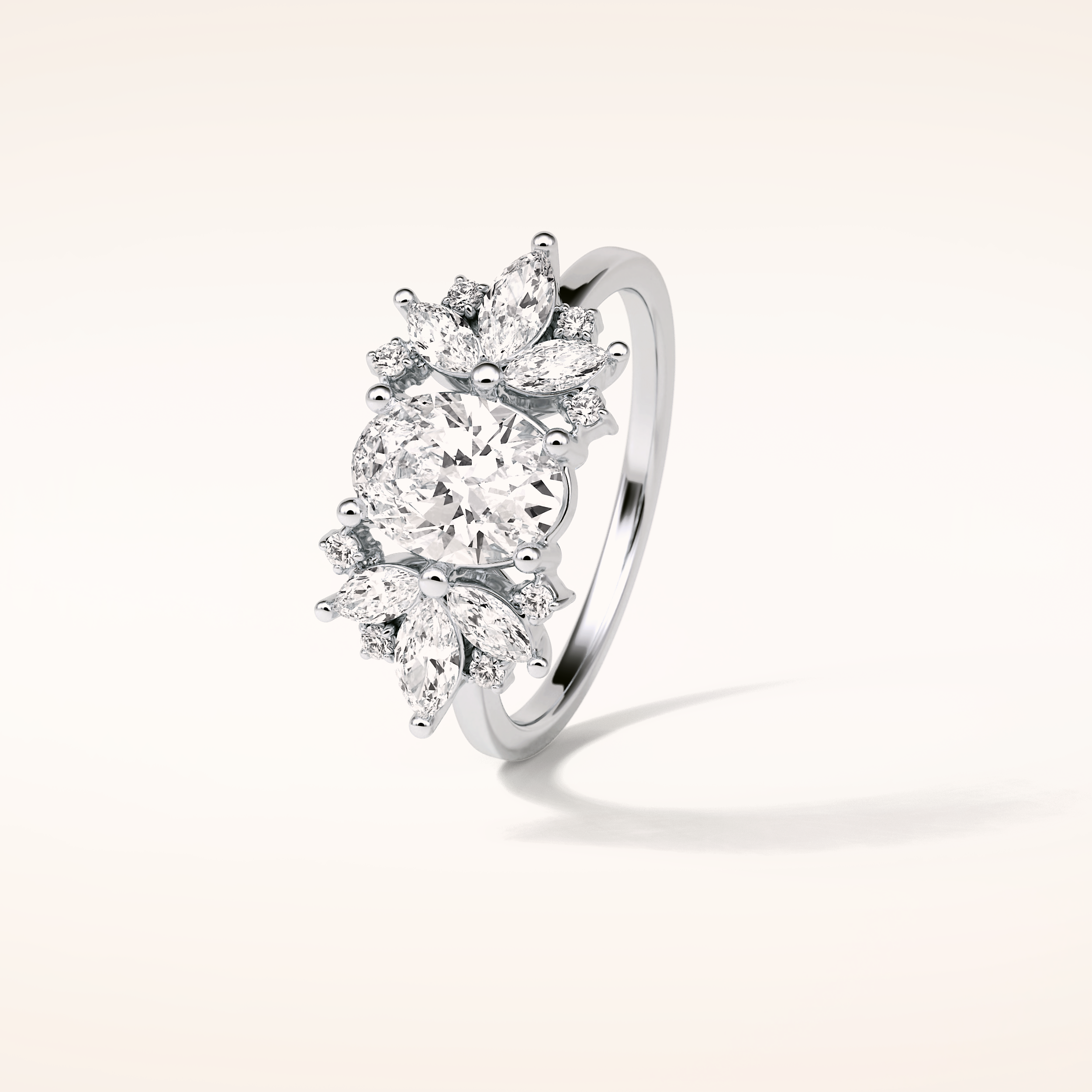 1.33 CT Oval Shaped Cluster Moissanite Engagement Ring