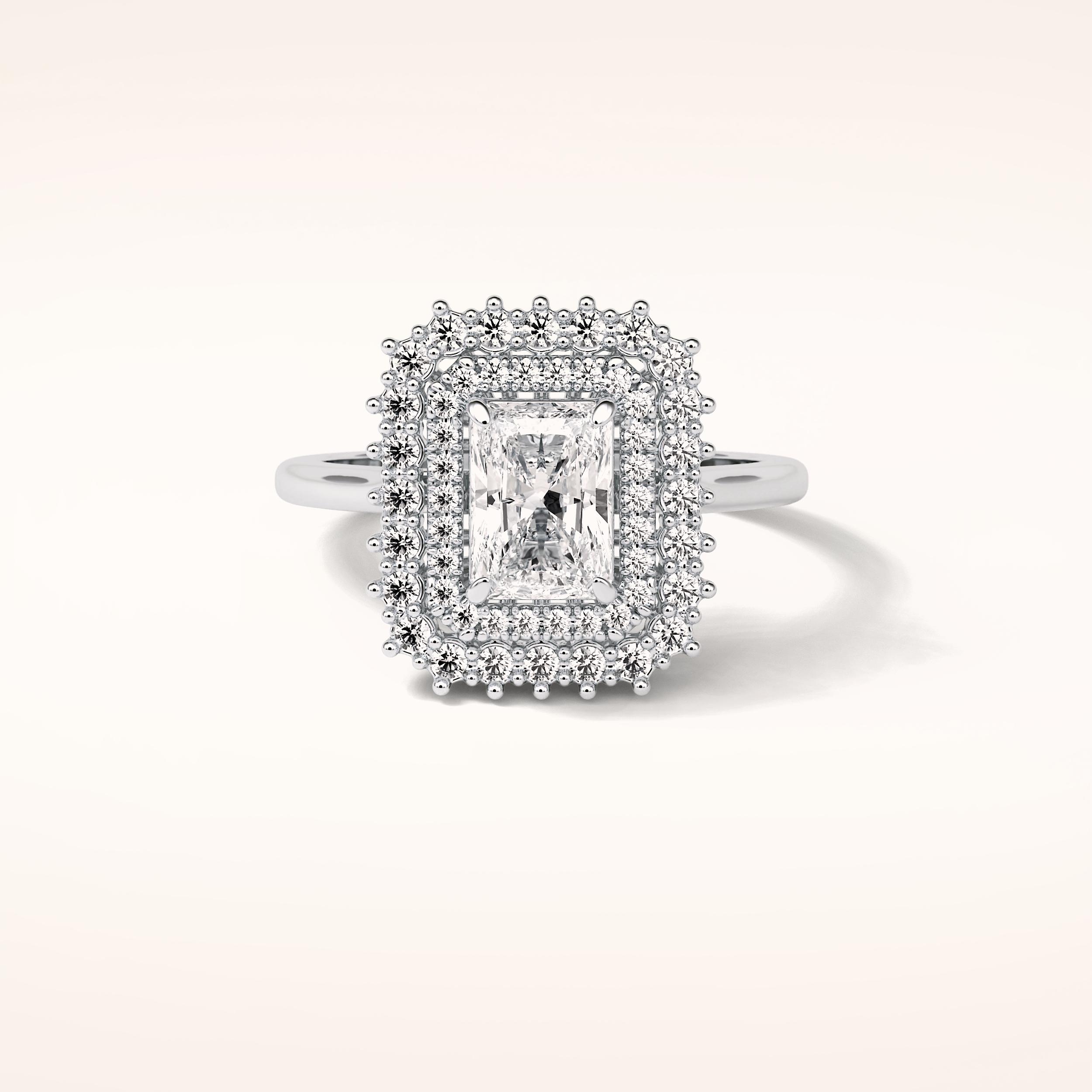1.05 CT Radiant Shaped Double Halo Moissanite Engagement Ring