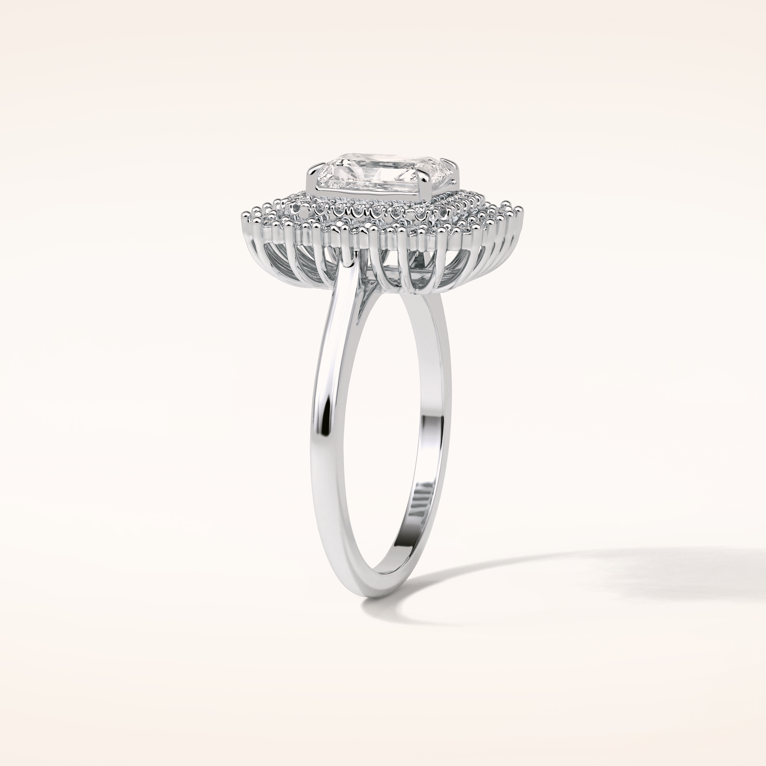 1.05 CT Radiant Shaped Double Halo Moissanite Engagement Ring