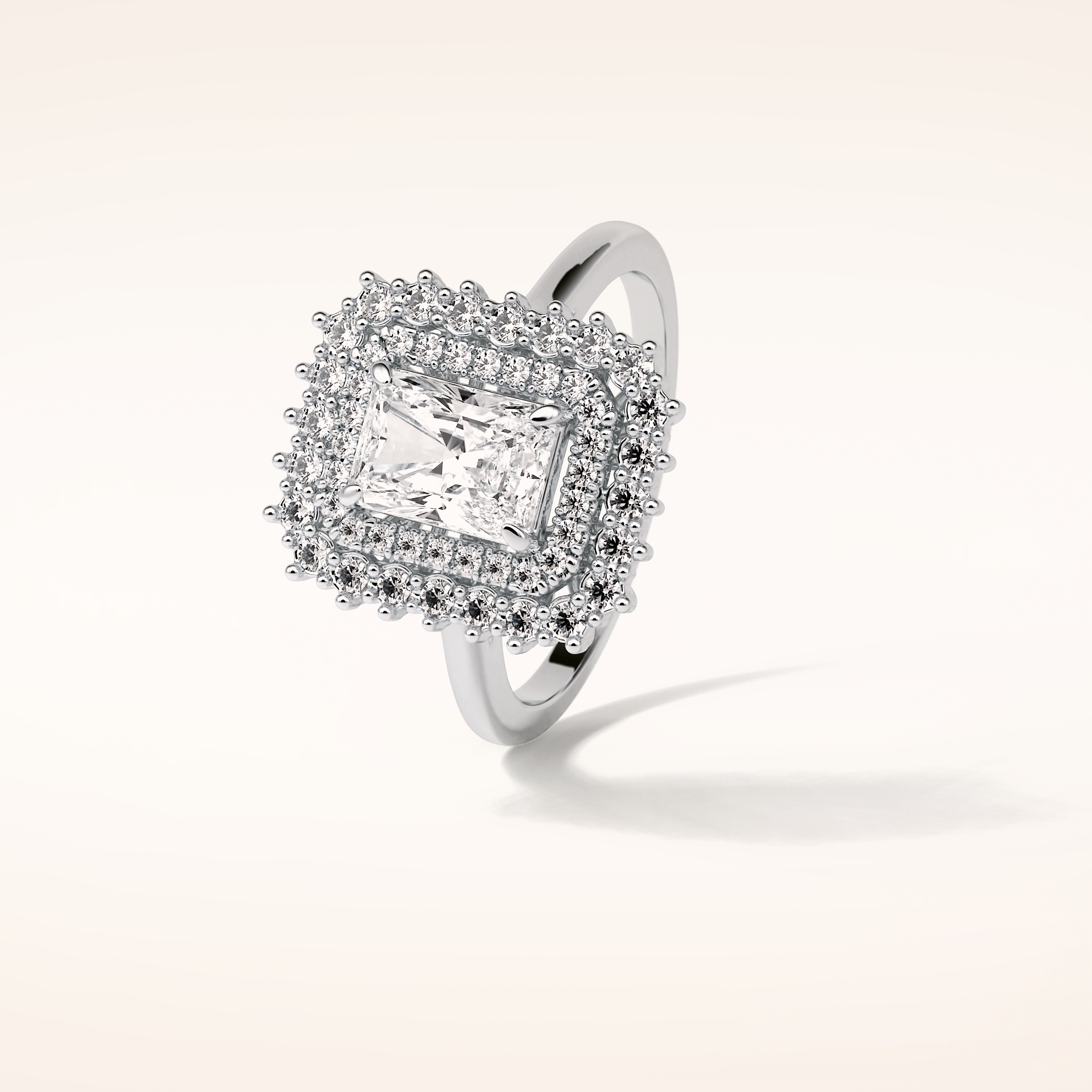 1.05 CT Radiant Shaped Double Halo Moissanite Engagement Ring