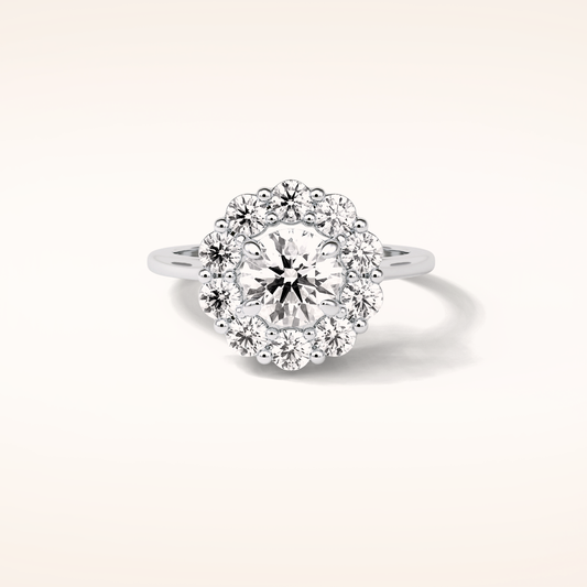 1 CT Round Shaped Halo Moissanite Engagement Ring