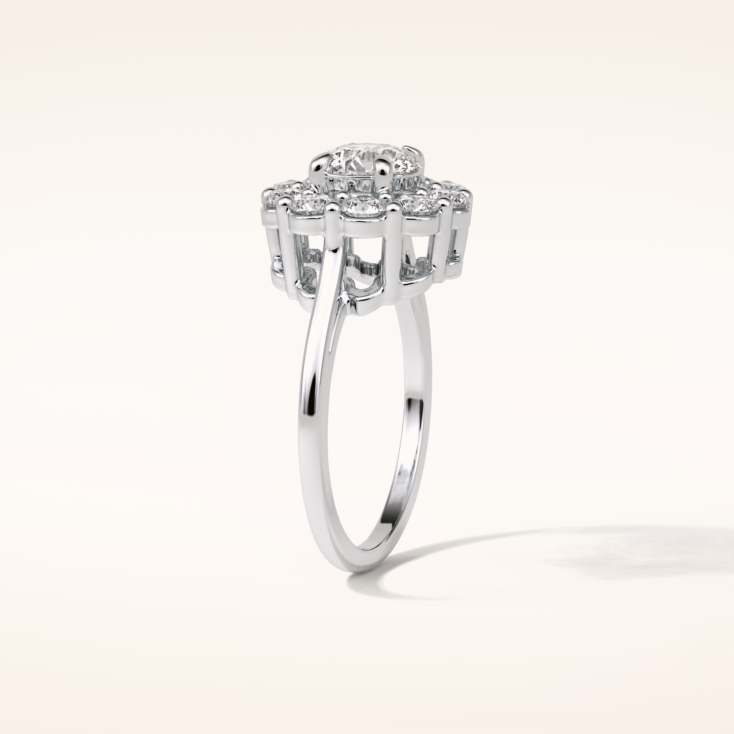 1 CT Round Shaped Halo Moissanite Engagement Ring