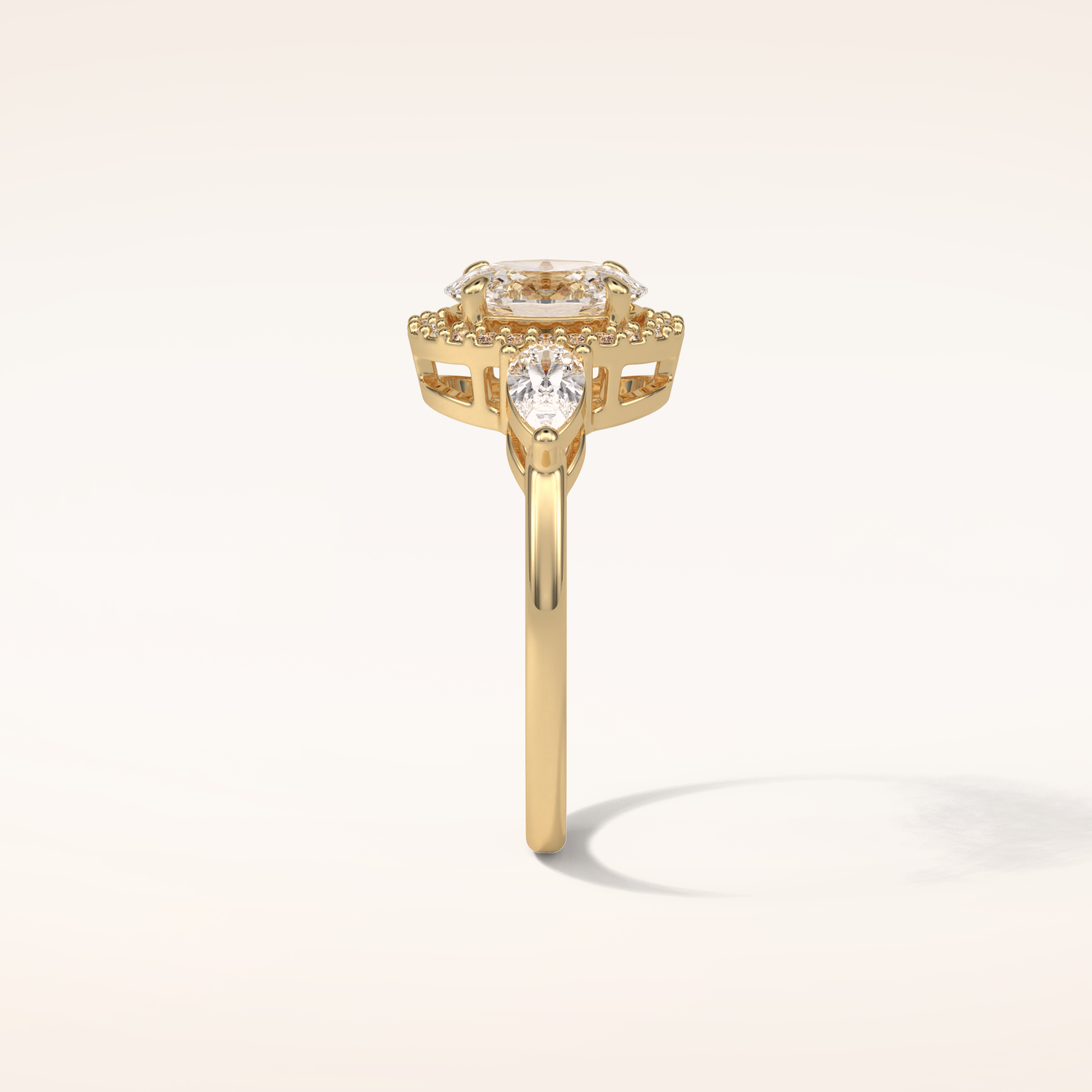 1.33 CT Oval Shaped Three Stones & Halo Moissanite Engagement Ring