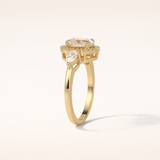 1.33 CT Oval Shaped Three Stones & Halo Moissanite Engagement Ring