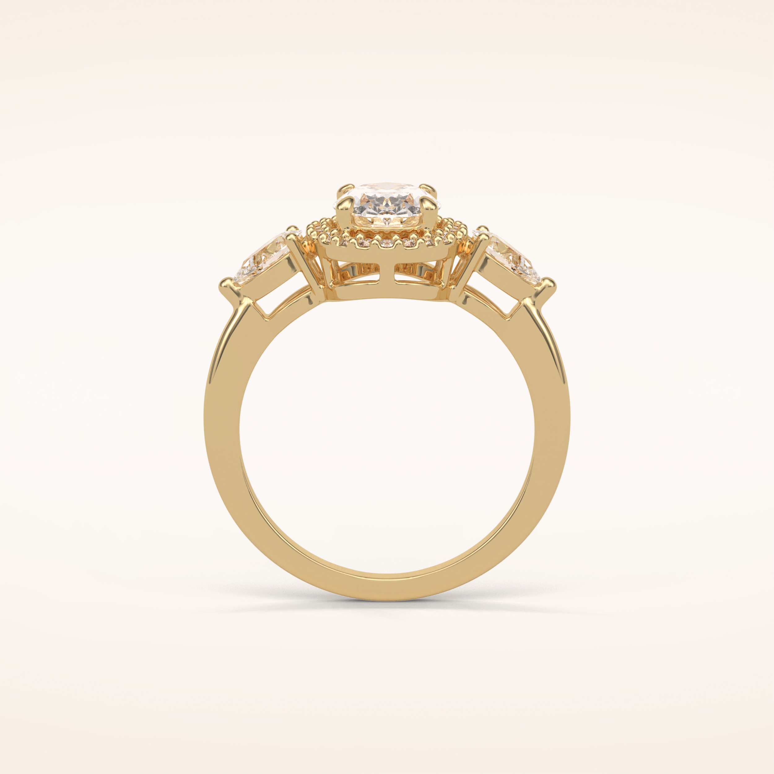 1.33 CT Oval Shaped Three Stones & Halo Moissanite Engagement Ring