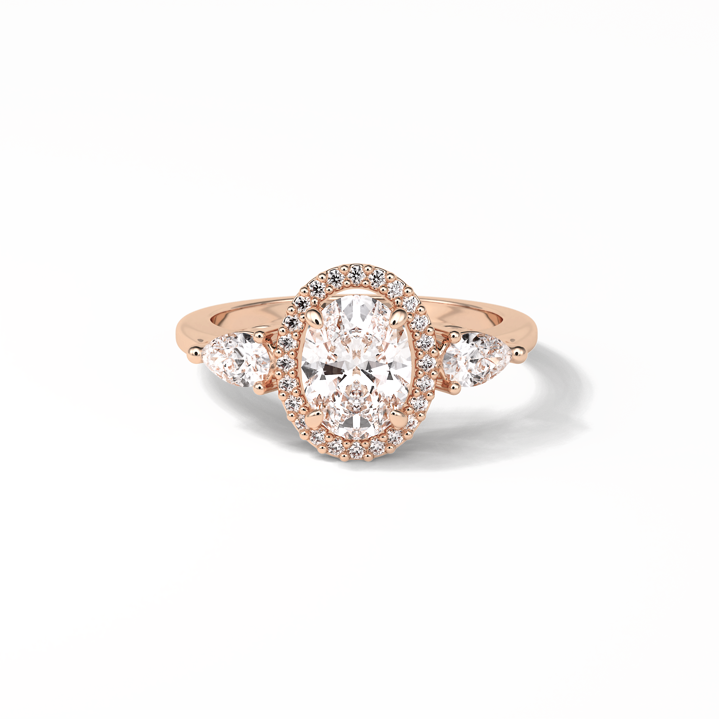 Oval Halo & Three Stones Lab Grown Diamond Engagement Ring