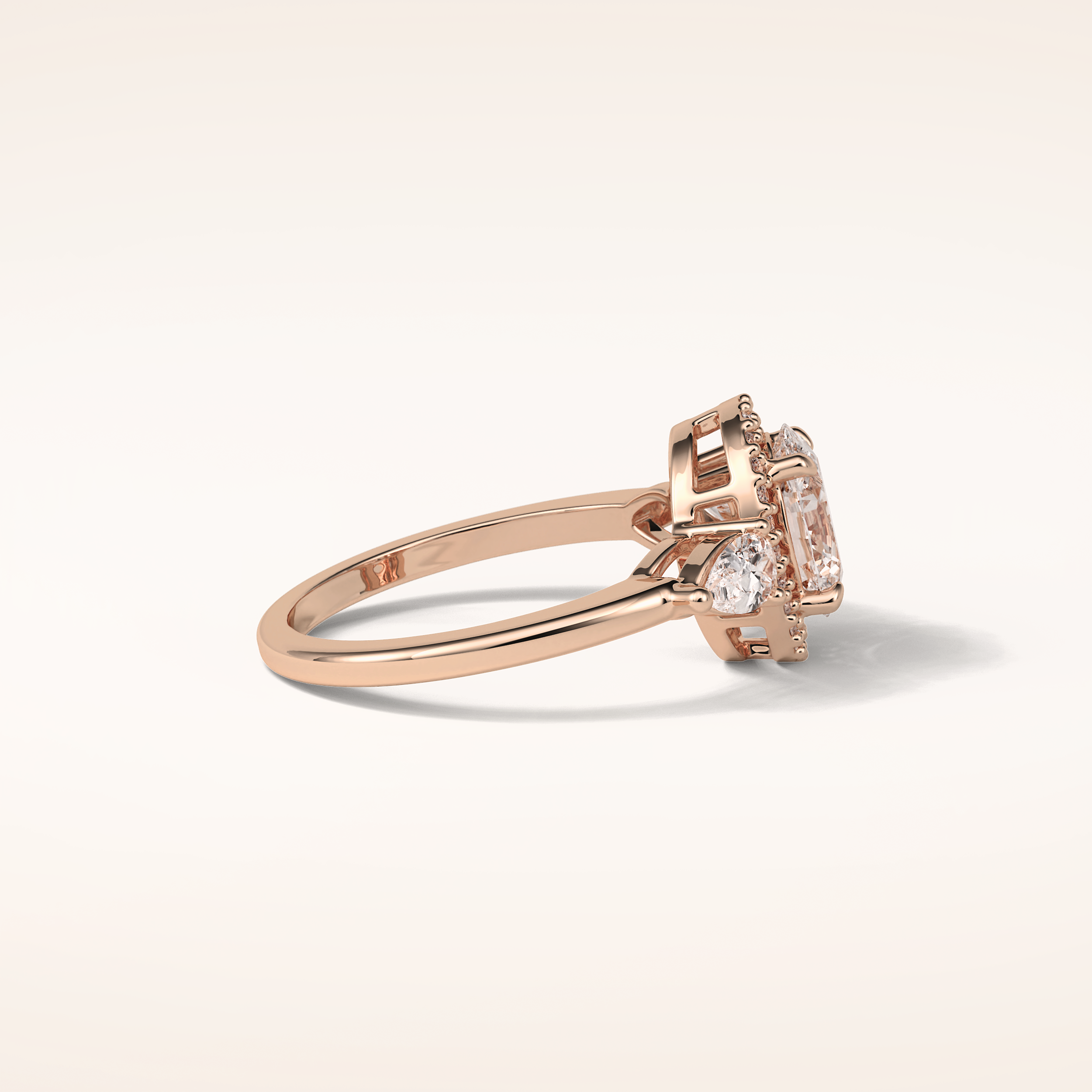 1.33 CT Oval Shaped Three Stones & Halo Moissanite Engagement Ring