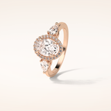 1.33 CT Oval Shaped Three Stones & Halo Moissanite Engagement Ring