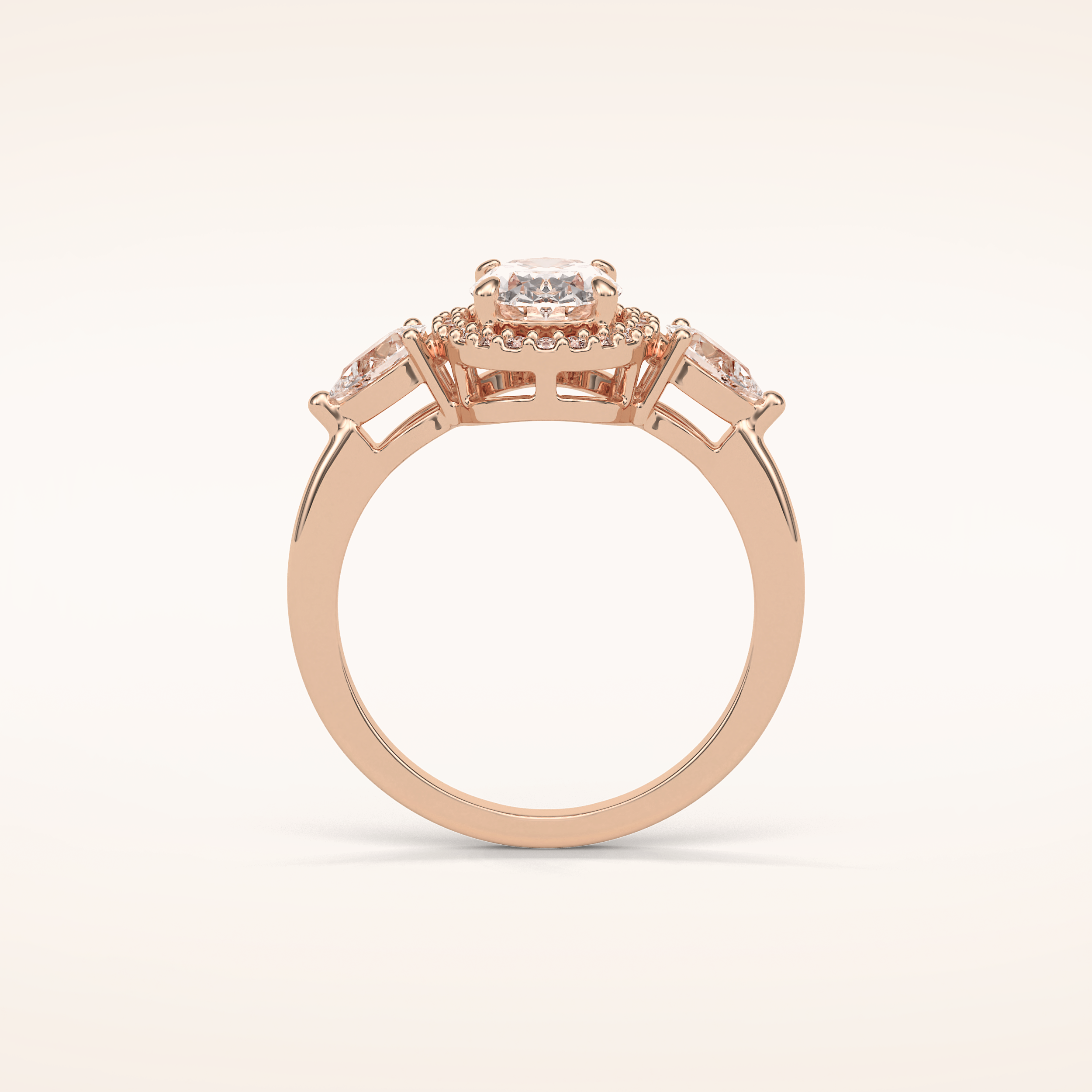 1.33 CT Oval Shaped Three Stones & Halo Moissanite Engagement Ring