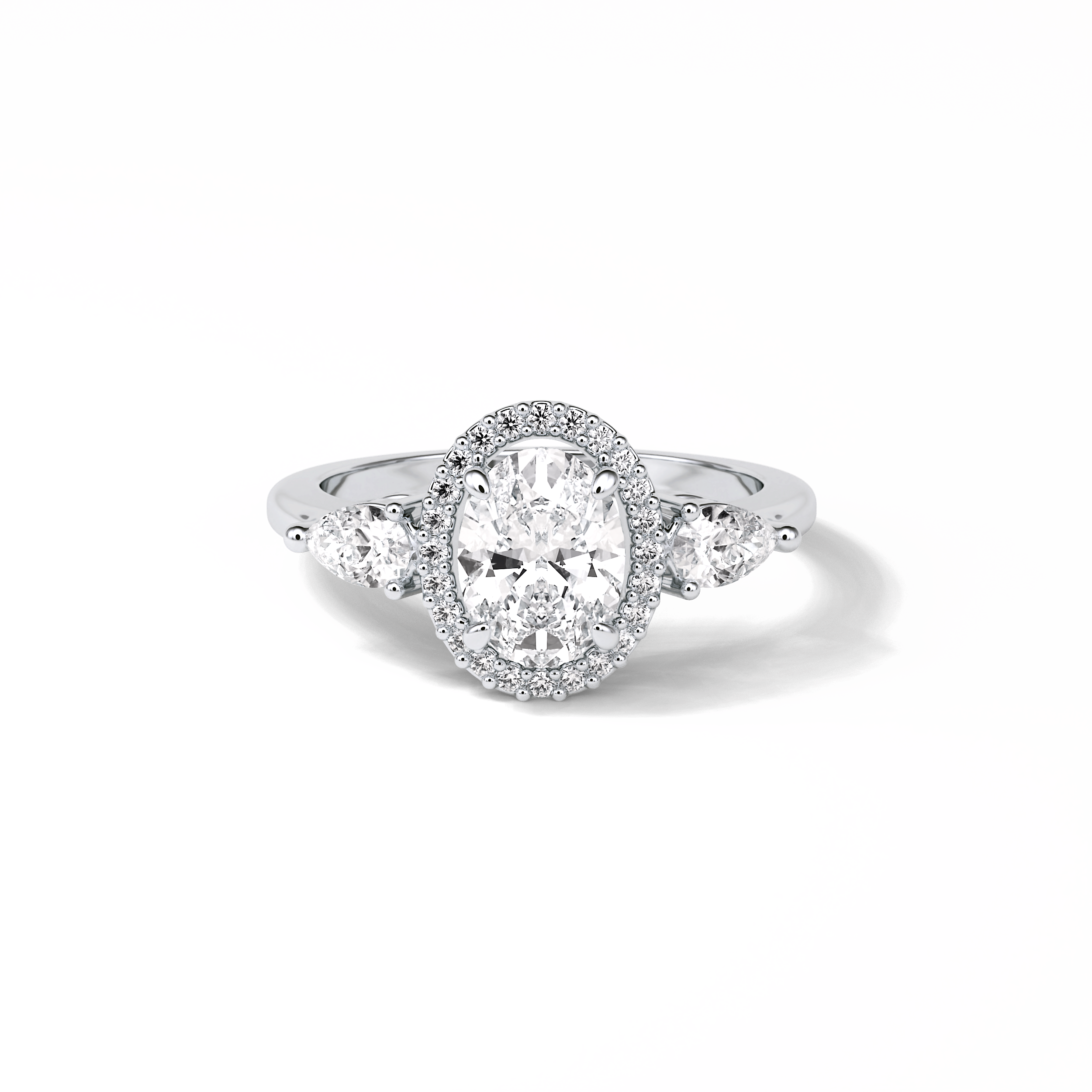 Oval Halo & Three Stones Lab Grown Diamond Engagement Ring