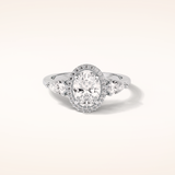 1.33 CT Oval Shaped Three Stones & Halo Moissanite Engagement Ring