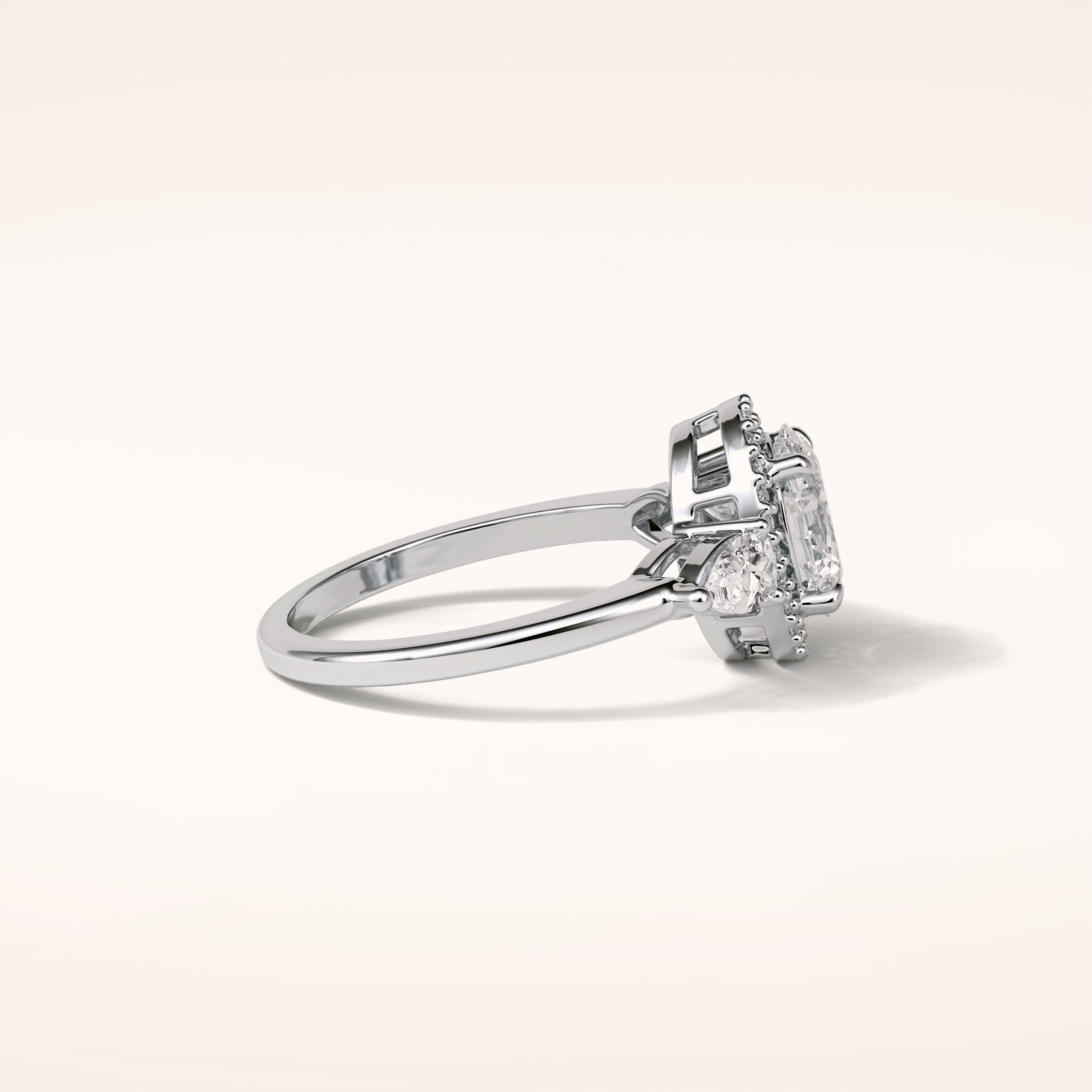 1.33 CT Oval Shaped Three Stones & Halo Moissanite Engagement Ring