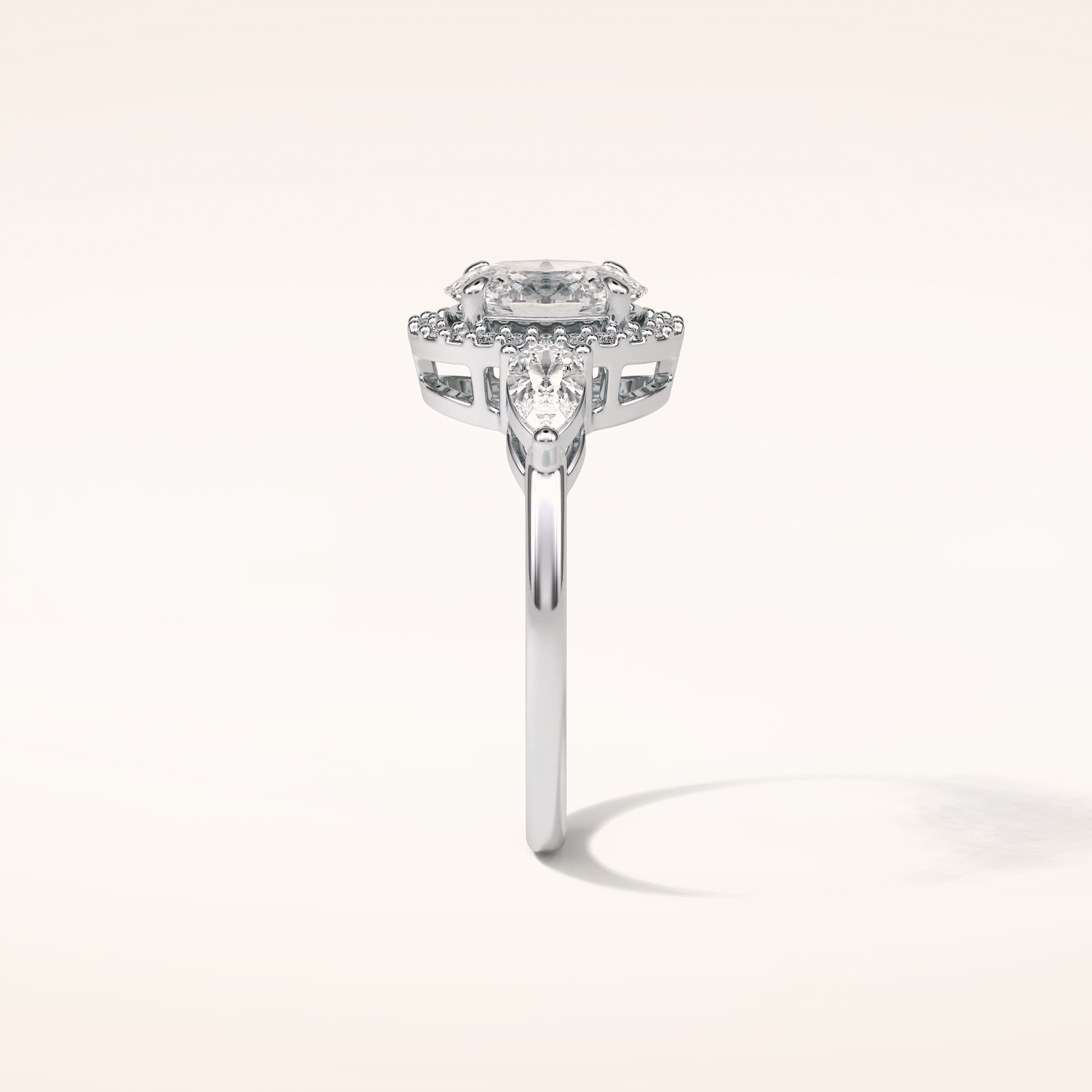 1.33 CT Oval Shaped Three Stones & Halo Moissanite Engagement Ring