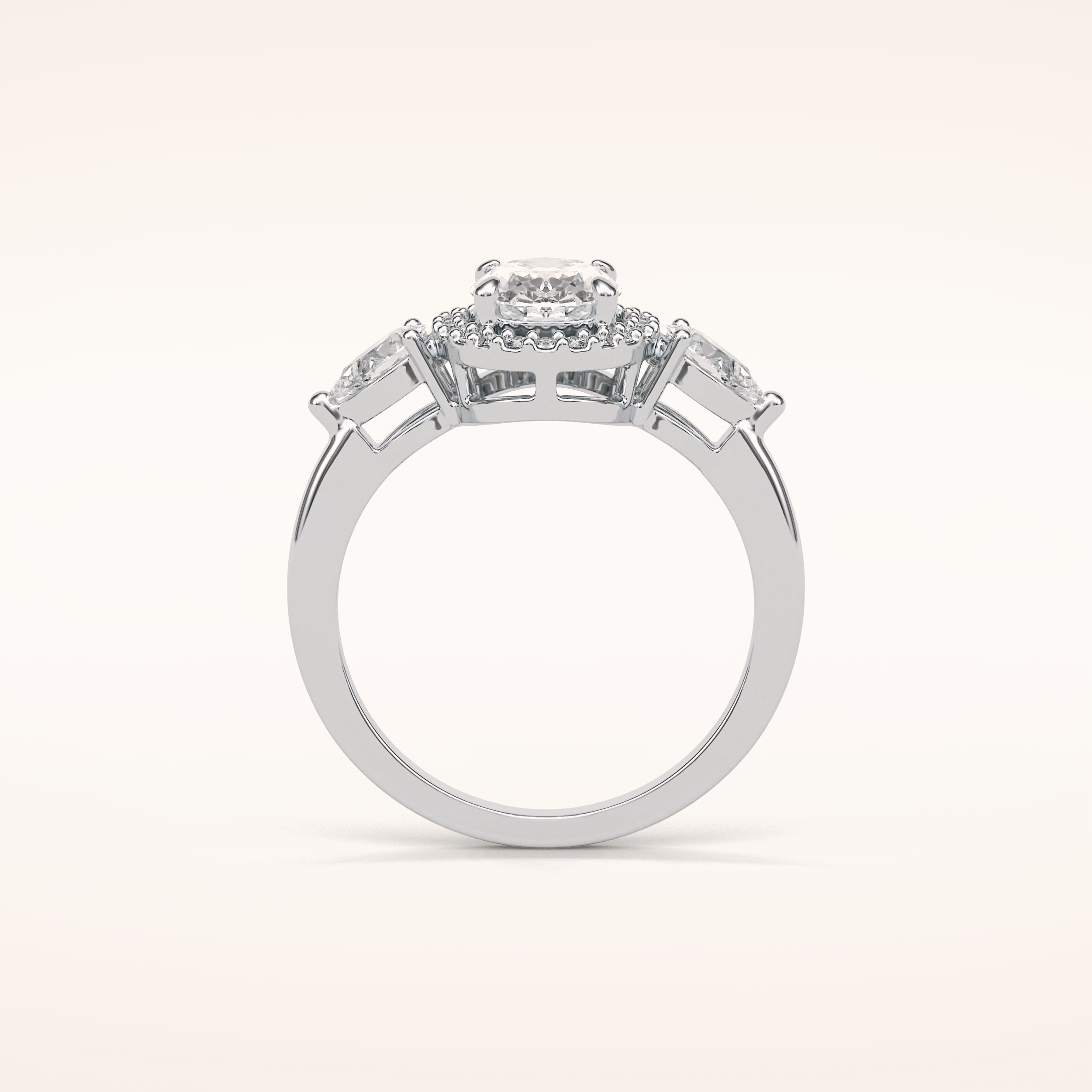 1.33 CT Oval Shaped Three Stones & Halo Moissanite Engagement Ring