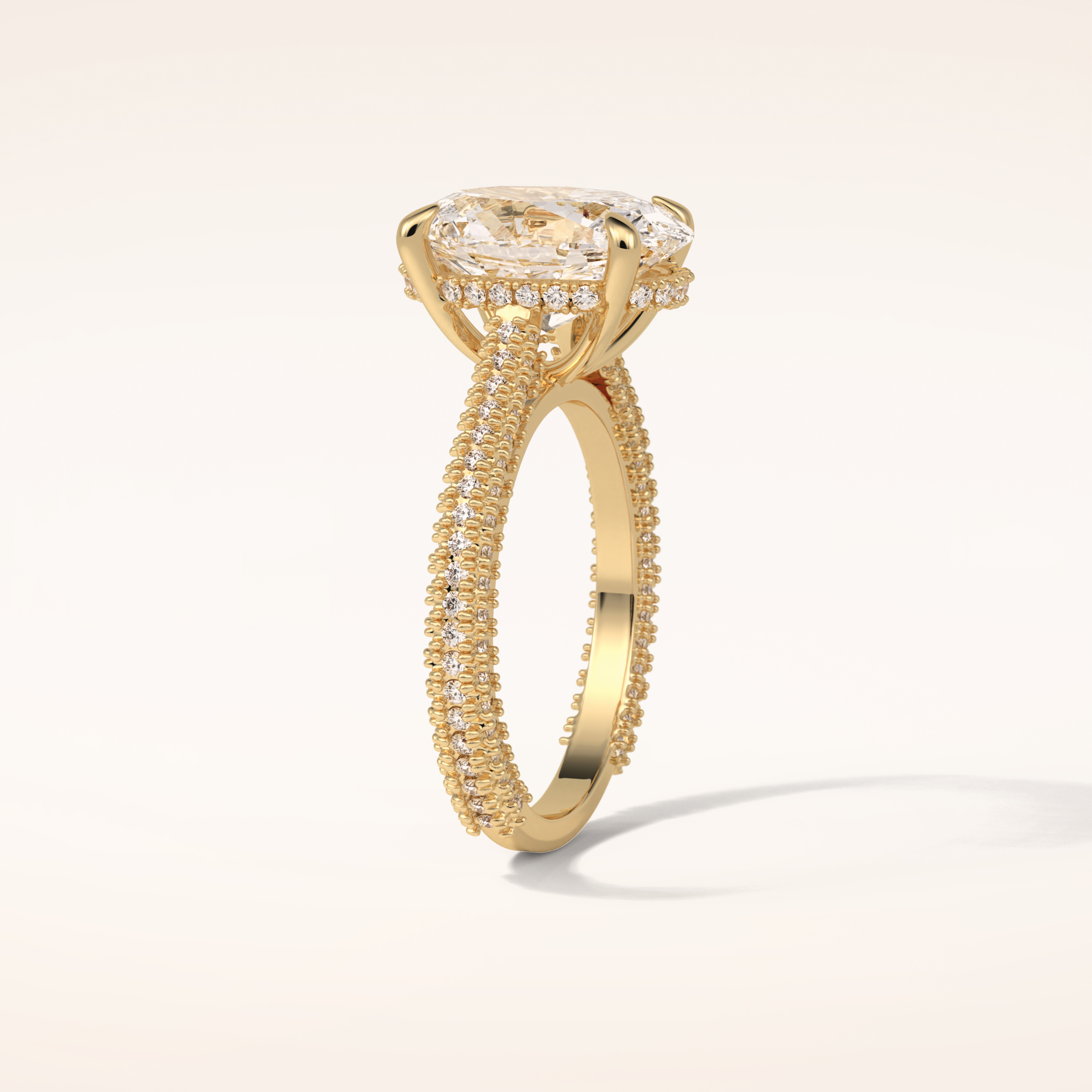 4 CT Oval Shaped Hidden Halo & Pave Moissanite Engagement Ring