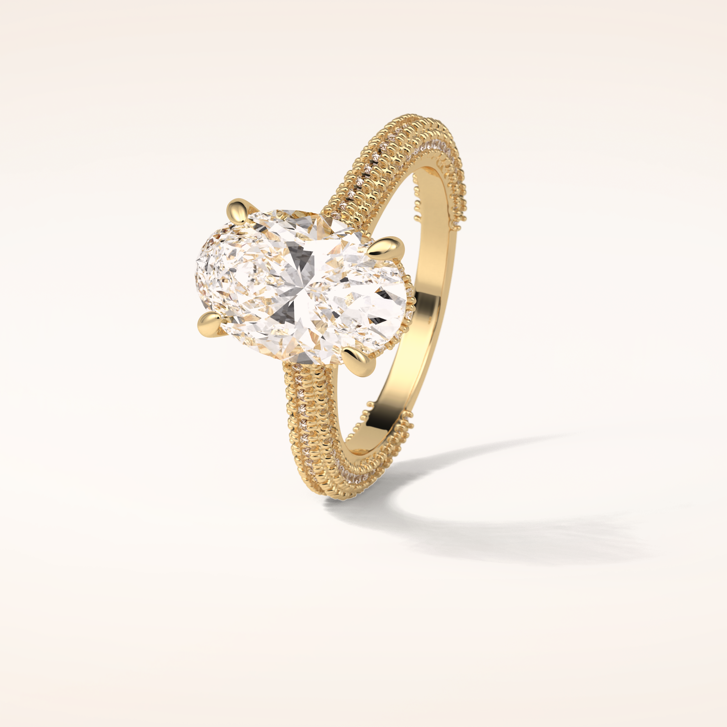 4 CT Oval Shaped Hidden Halo & Pave Moissanite Engagement Ring