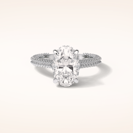 4 CT Oval Shaped Hidden Halo & Pave Moissanite Engagement Ring