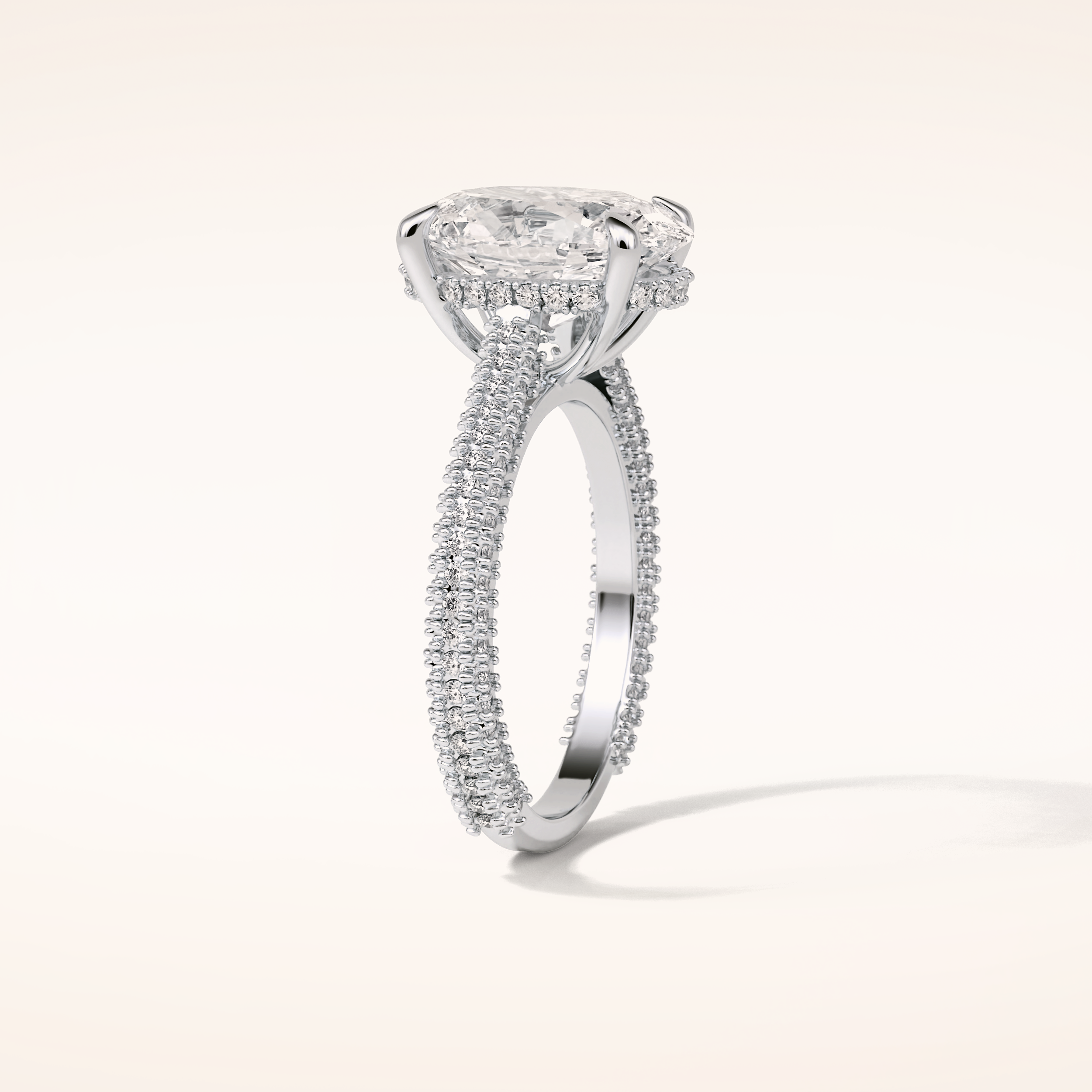 4 CT Oval Shaped Hidden Halo & Pave Moissanite Engagement Ring