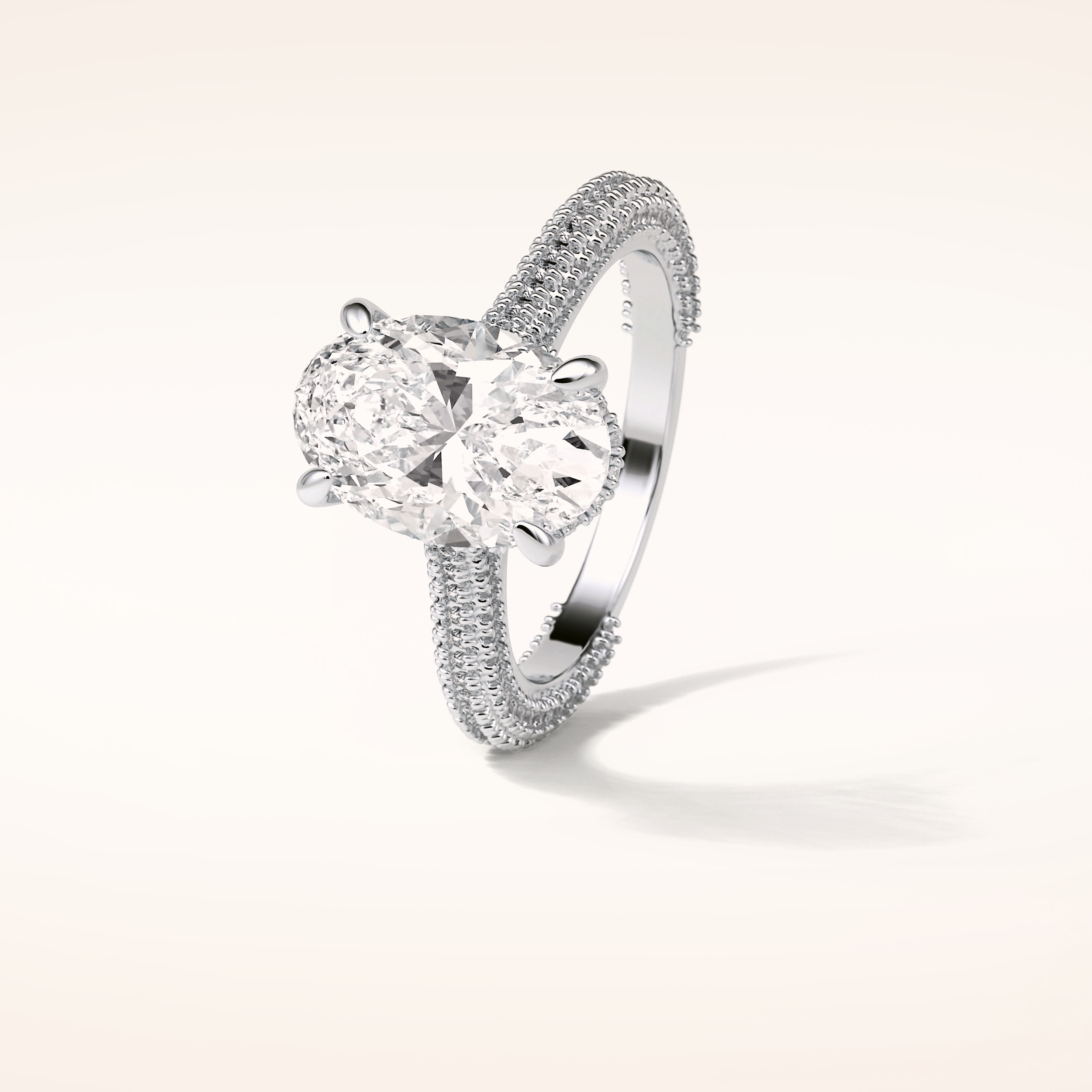 4 CT Oval Shaped Hidden Halo & Pave Moissanite Engagement Ring