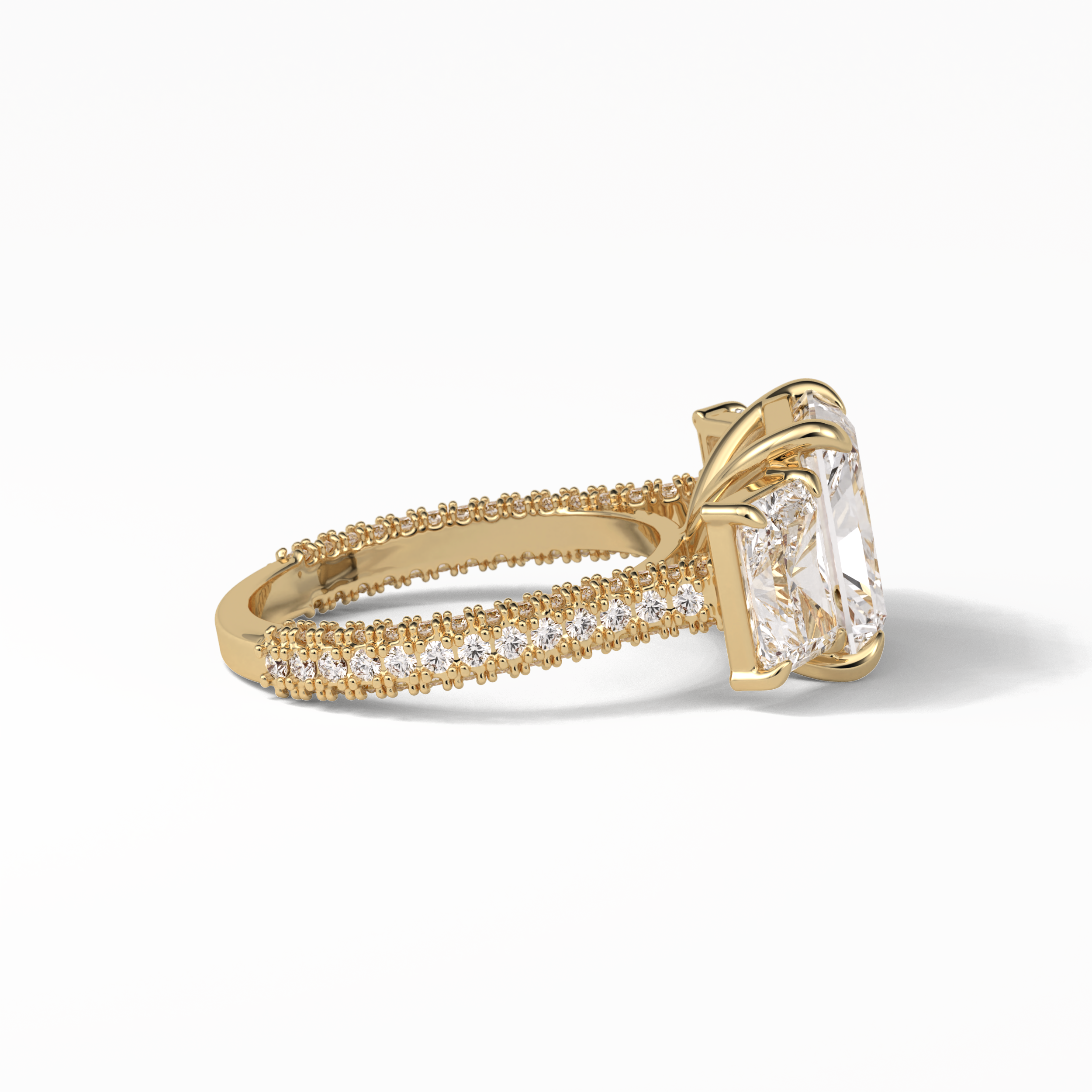 Radiant Pave & Three Stones Lab Grown Diamond Engagement Ring