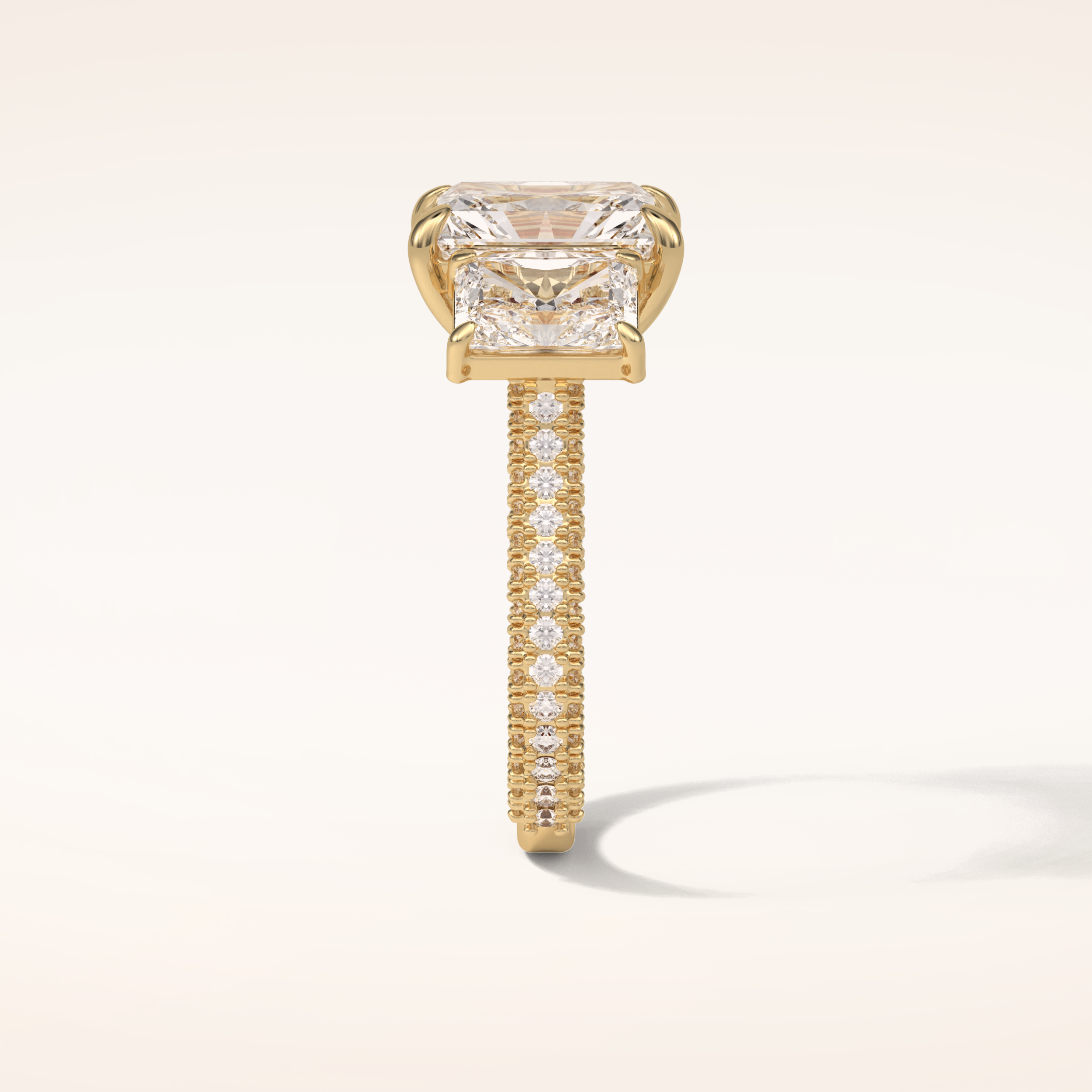 3.51 CT Radiant Shaped Three Stones & Pave Moissanite Engagement Ring