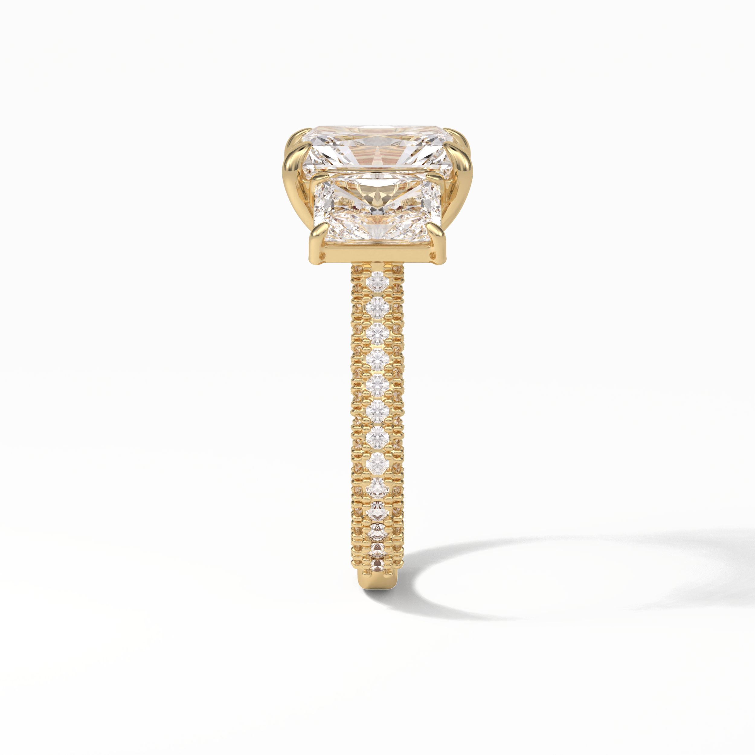Radiant Pave & Three Stones Lab Grown Diamond Engagement Ring