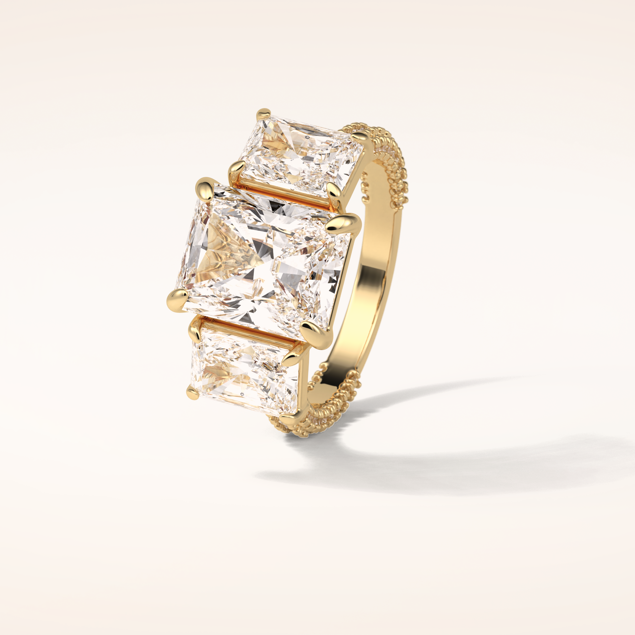 3.51 CT Radiant Shaped Three Stones & Pave Moissanite Engagement Ring