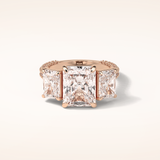 3.51 CT Radiant Shaped Three Stones & Pave Moissanite Engagement Ring