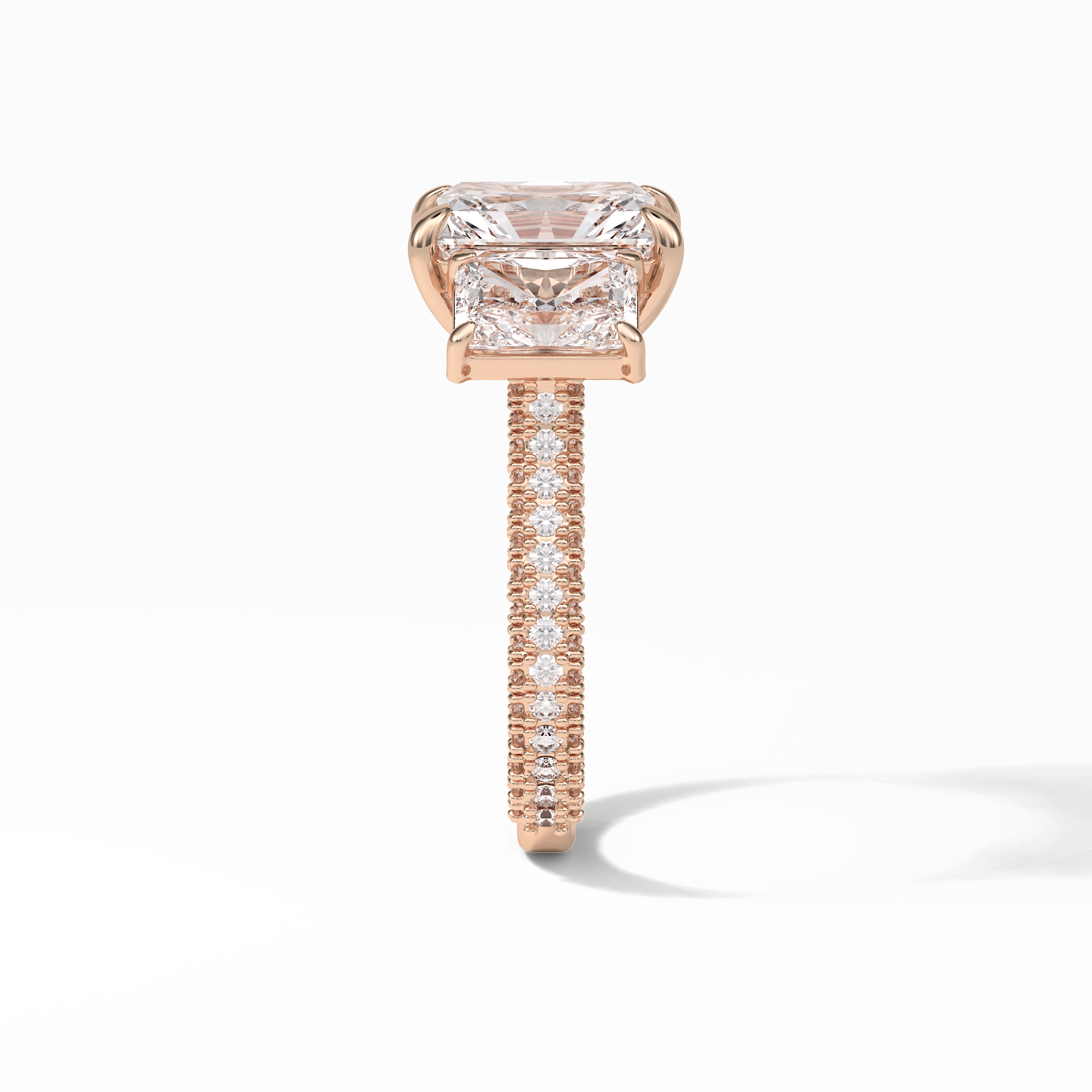 Radiant Pave & Three Stones Lab Grown Diamond Engagement Ring