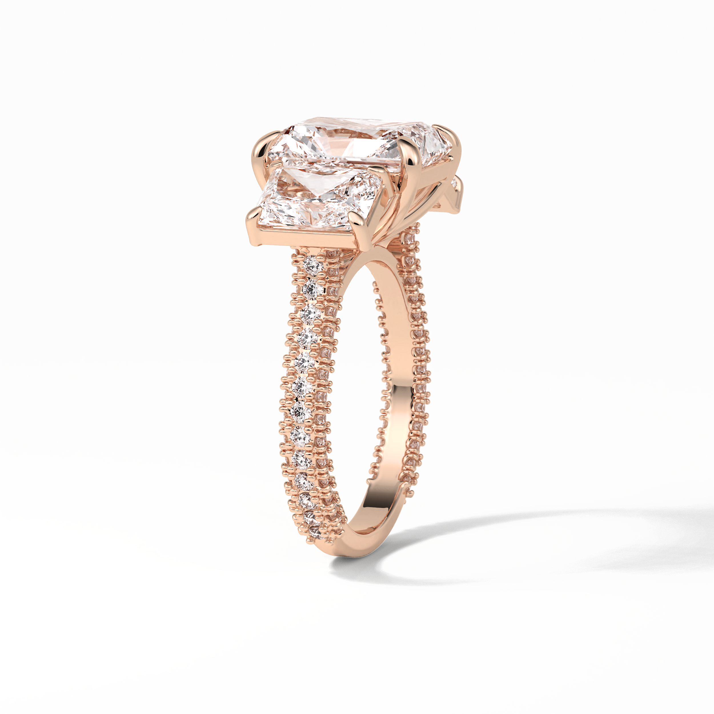 Radiant Pave & Three Stones Lab Grown Diamond Engagement Ring