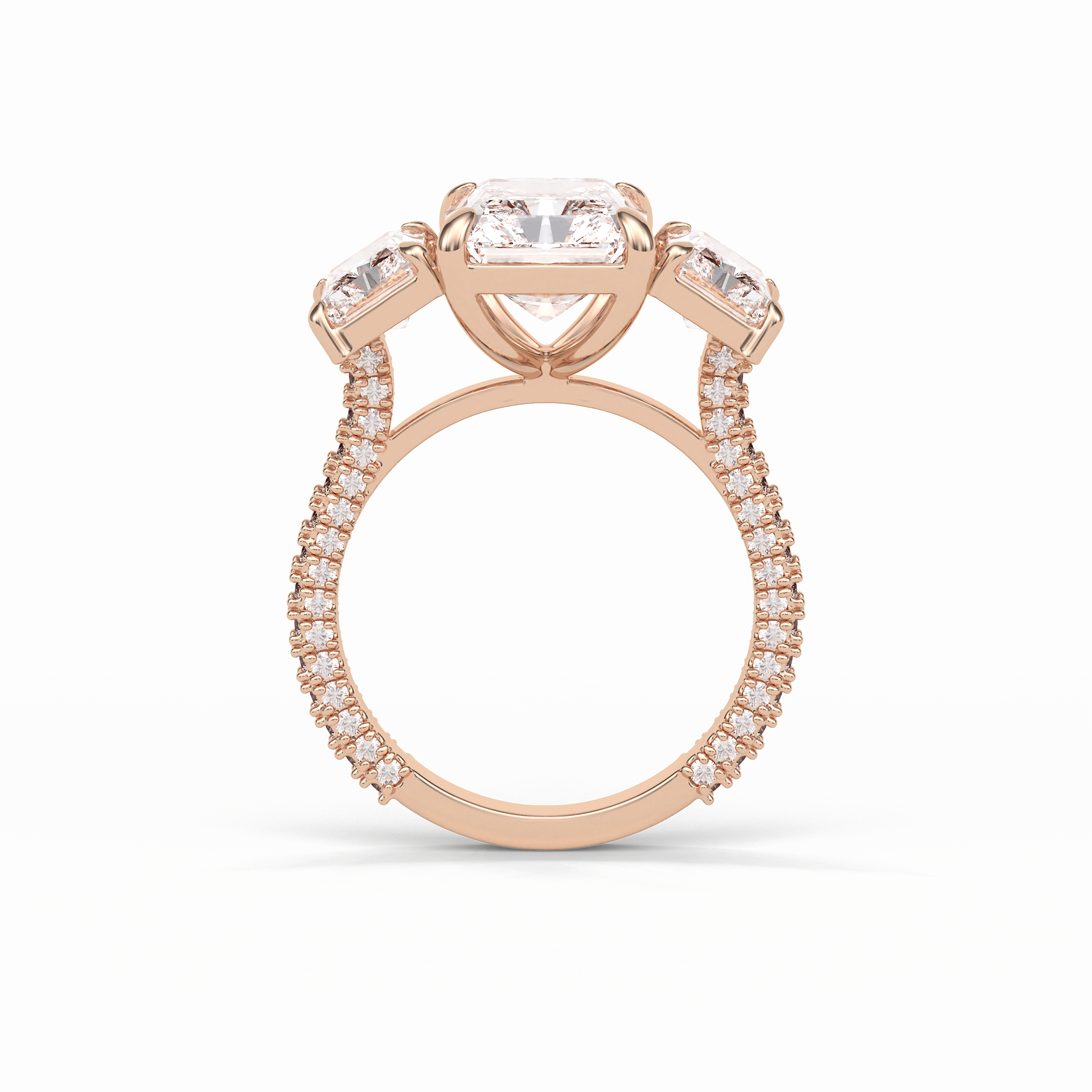 Radiant Pave & Three Stones Lab Grown Diamond Engagement Ring