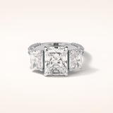 3.51 CT Radiant Shaped Three Stones & Pave Moissanite Engagement Ring