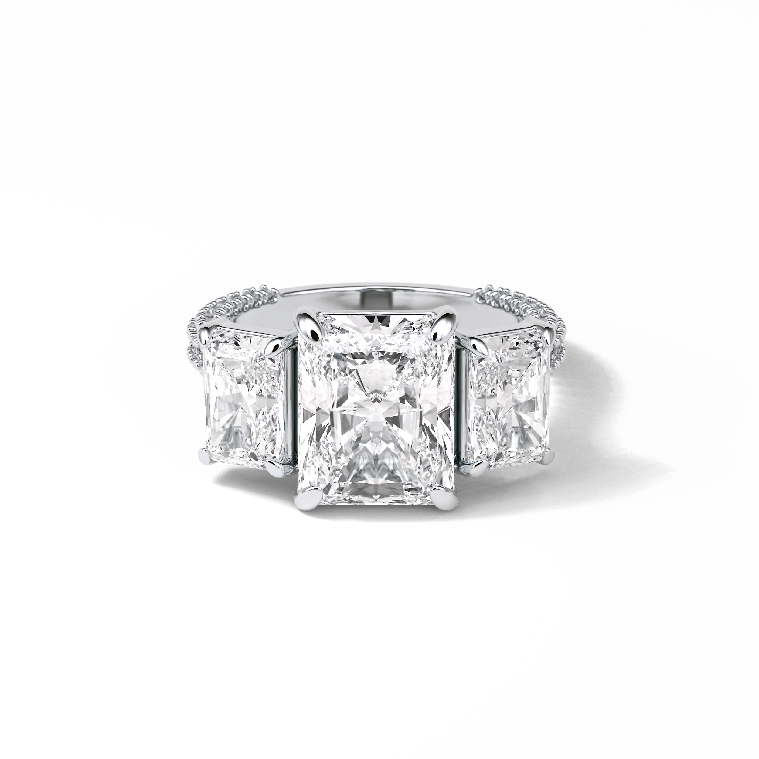 Radiant Pave & Three Stones Lab Grown Diamond Engagement Ring