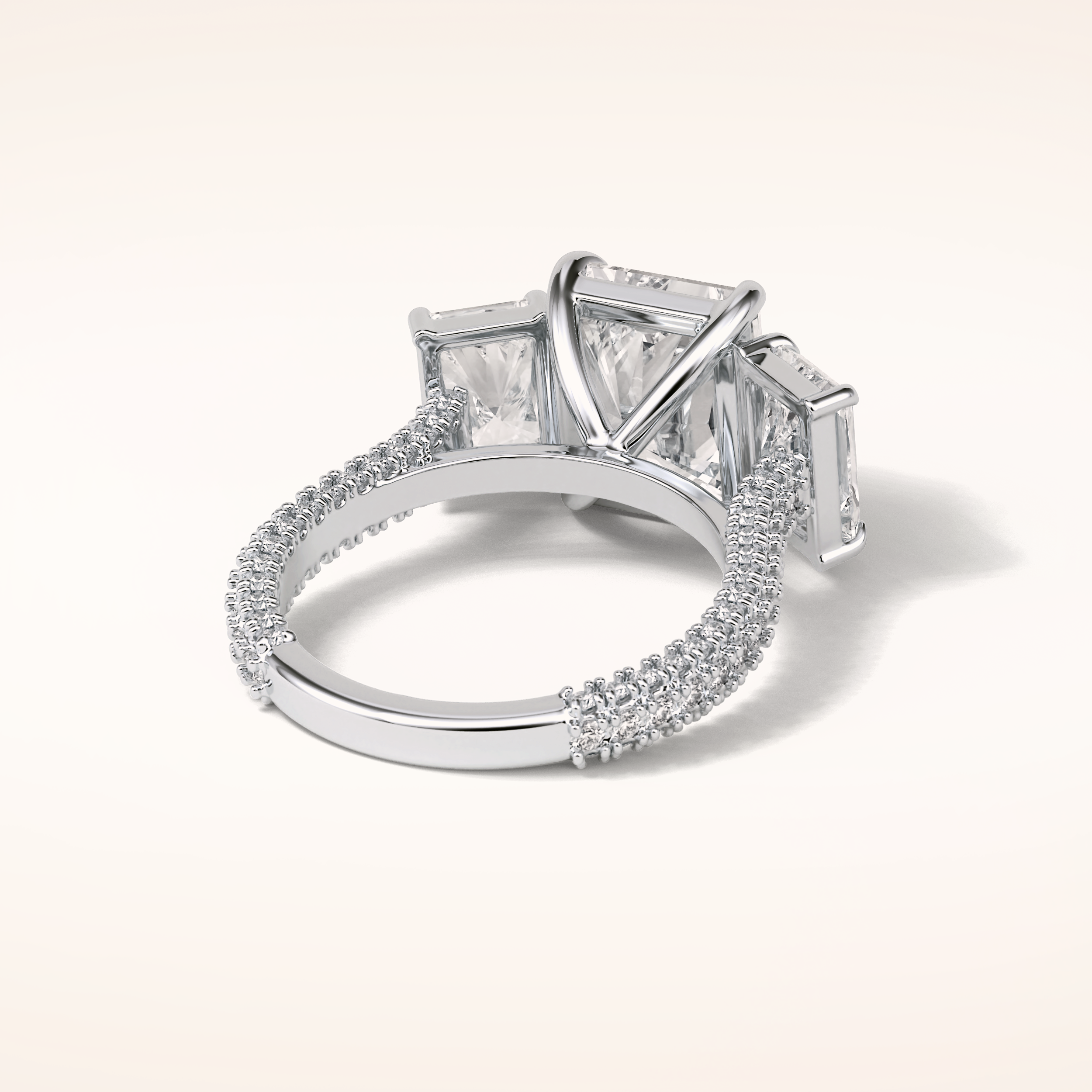 3.51 CT Radiant Shaped Three Stones & Pave Moissanite Engagement Ring