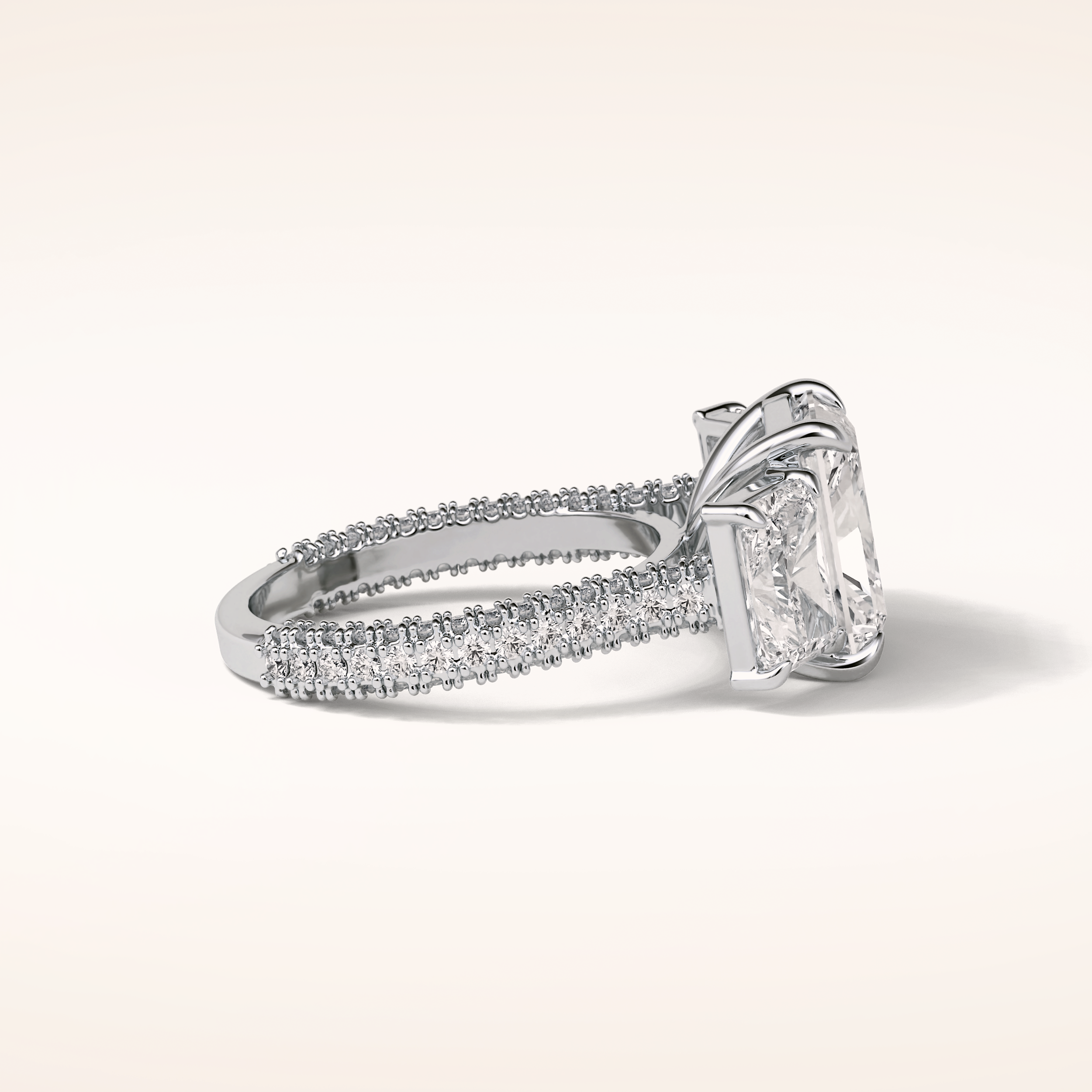 3.51 CT Radiant Shaped Three Stones & Pave Moissanite Engagement Ring