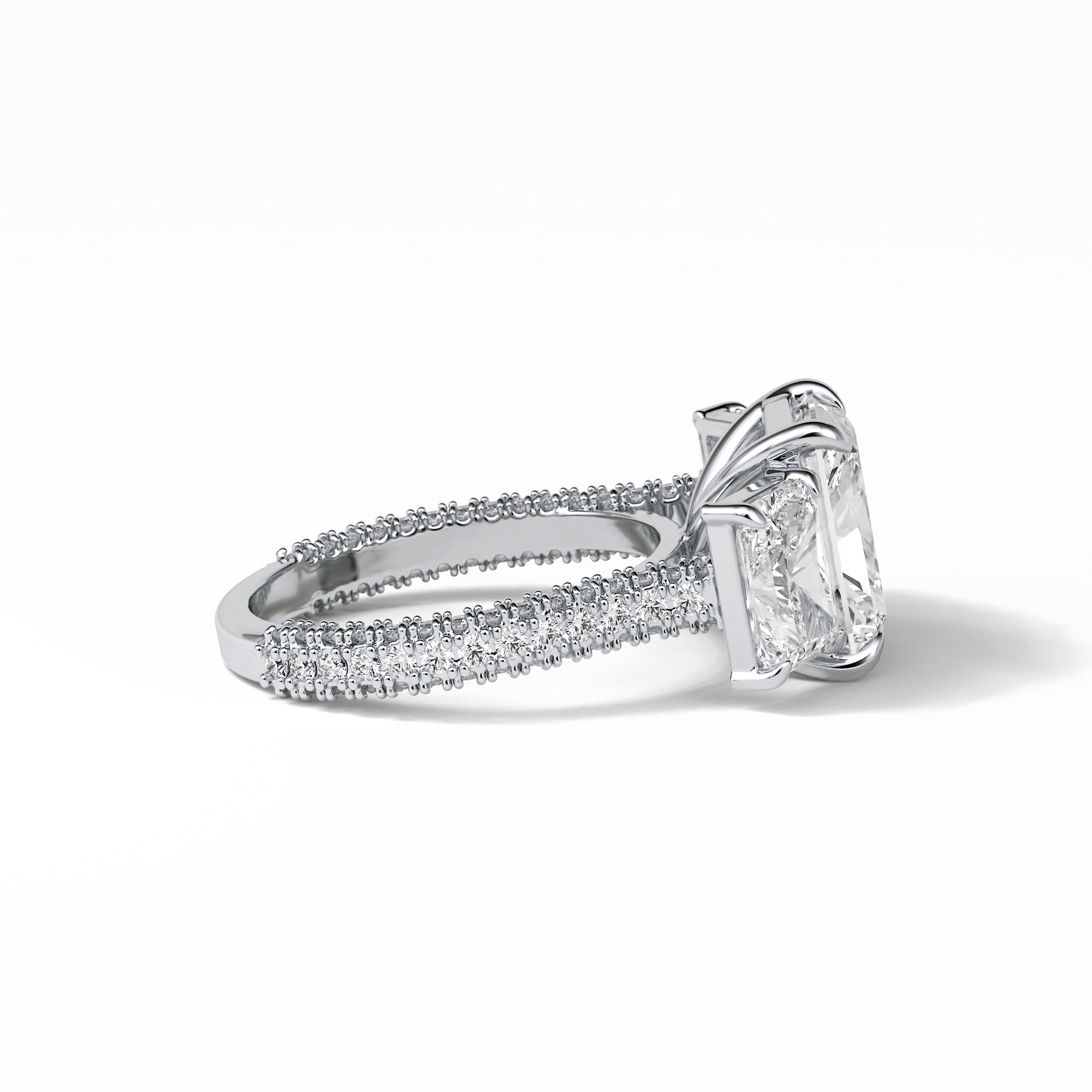 Radiant Pave & Three Stones Lab Grown Diamond Engagement Ring