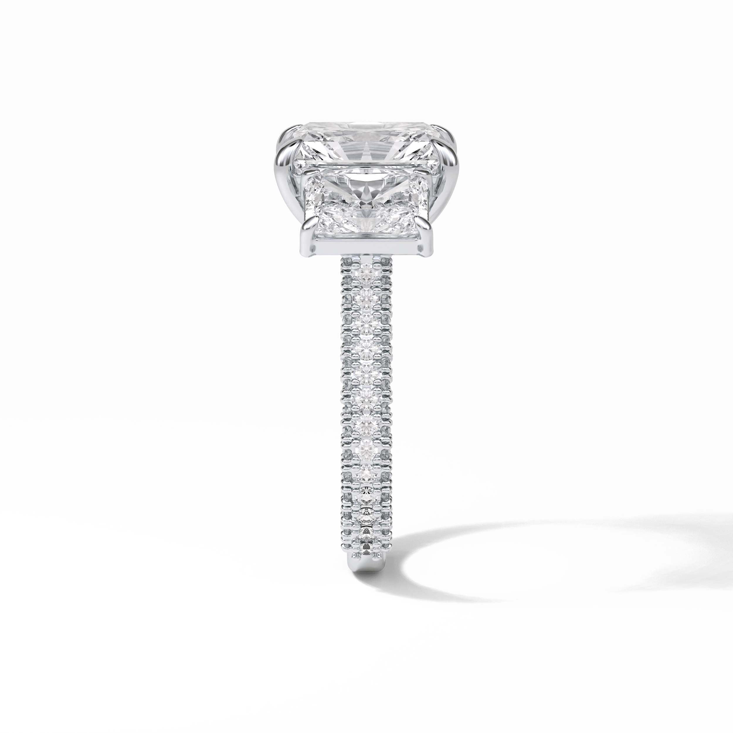 Radiant Pave & Three Stones Lab Grown Diamond Engagement Ring