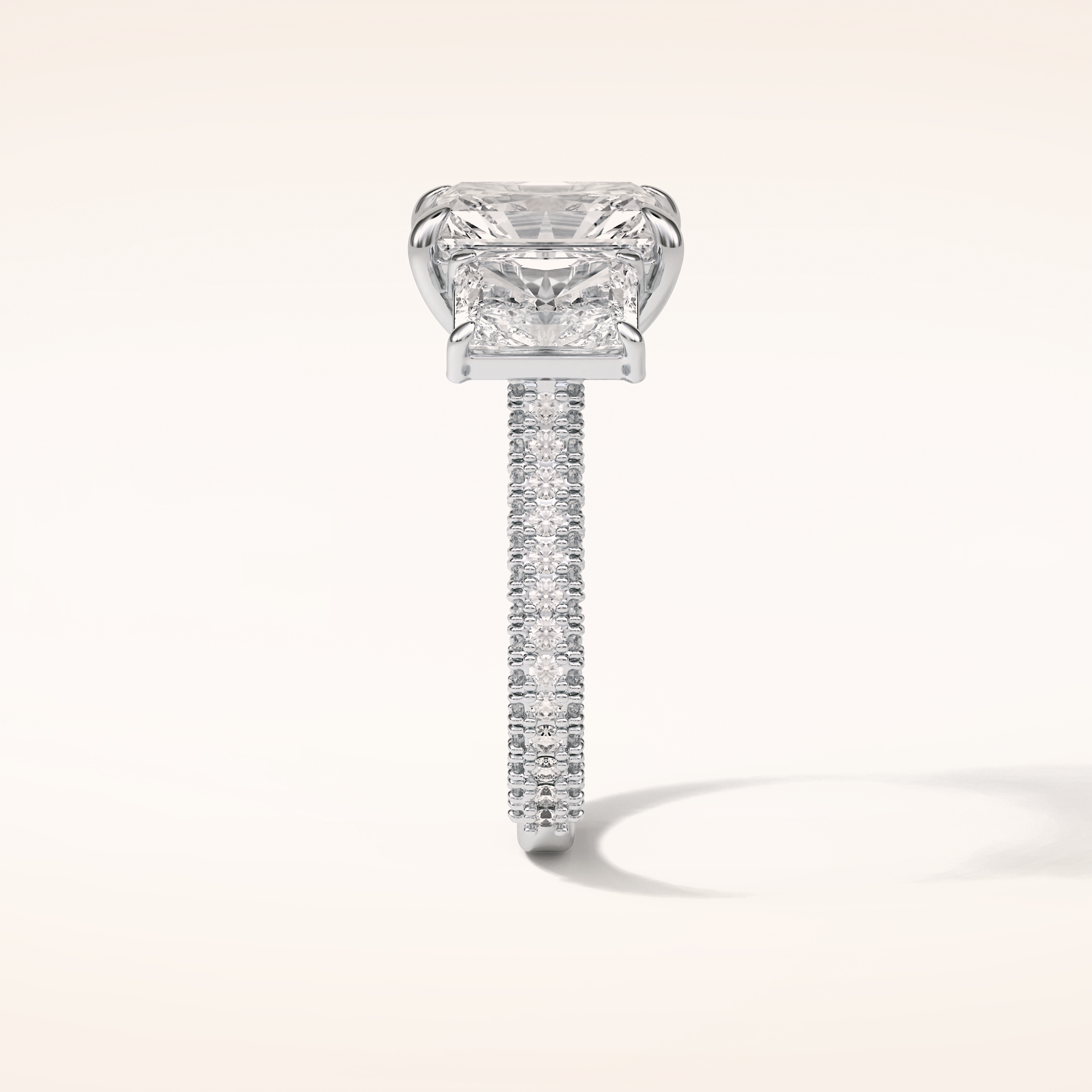 3.51 CT Radiant Shaped Three Stones & Pave Moissanite Engagement Ring