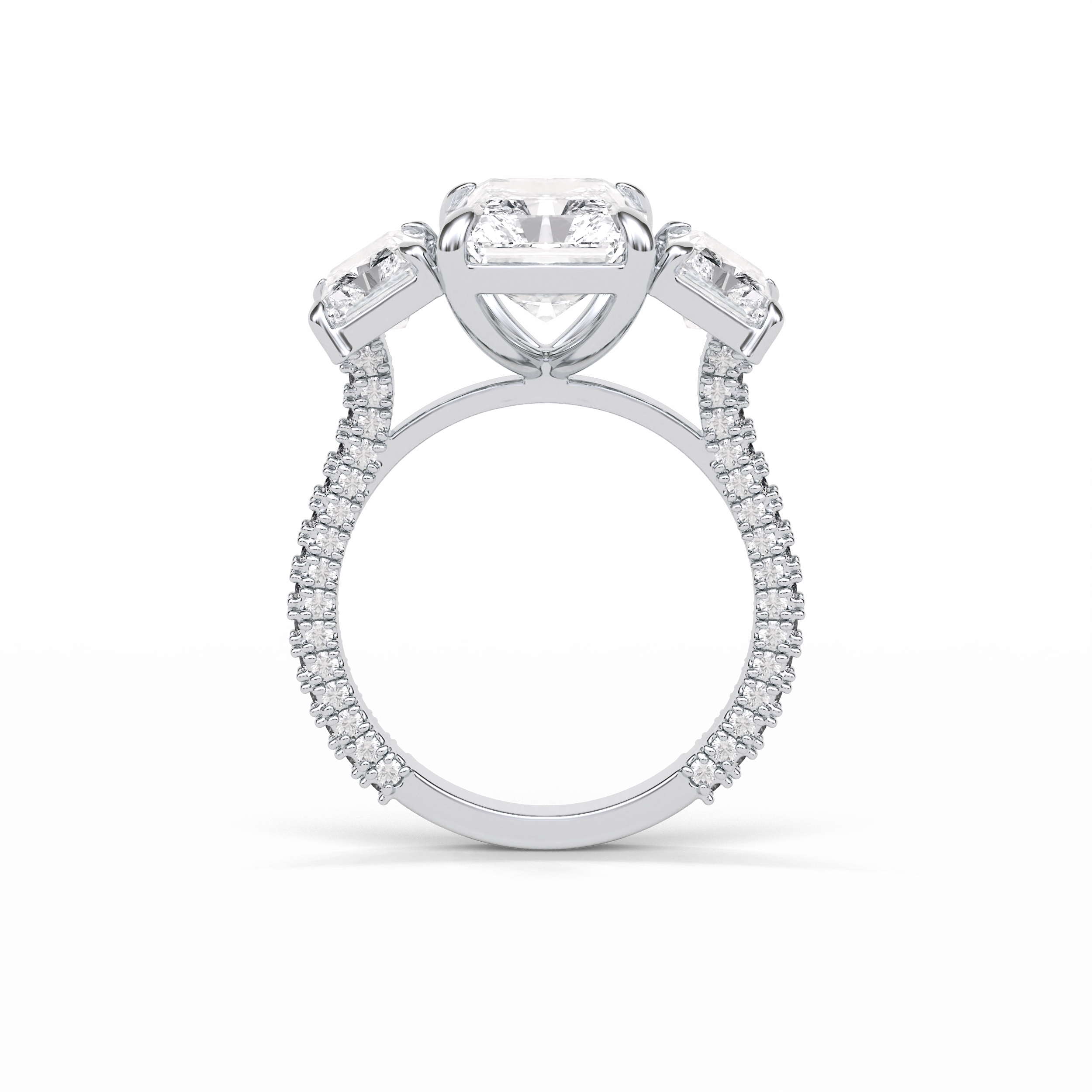 Radiant Pave & Three Stones Lab Grown Diamond Engagement Ring